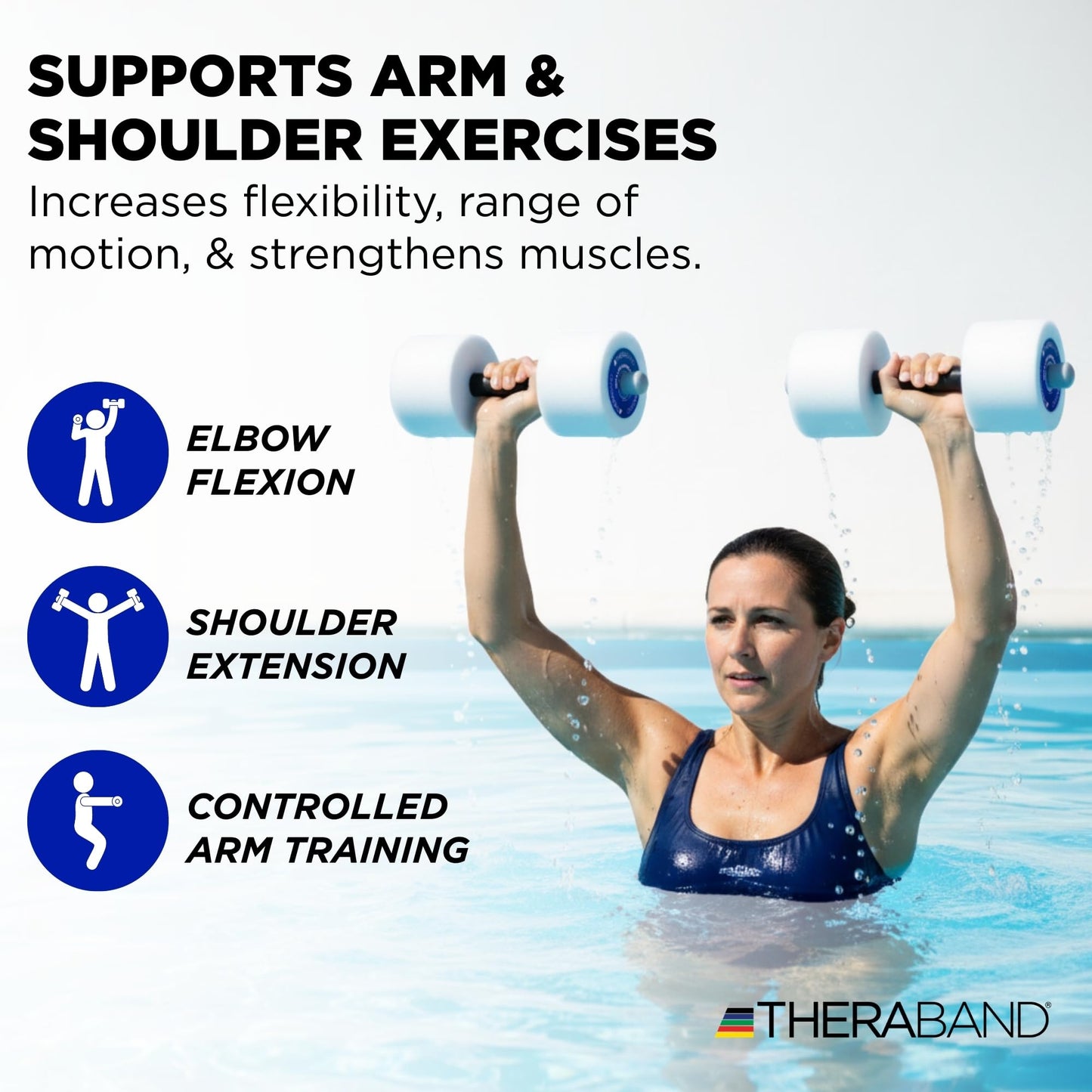 THERABAND Water Weights, Aquatic Dumbbells for Pool Fitness, Pair, Blue Heavy Resistance Level, for Pool Exercise and Water Aerobics for Adults, Foam Pool Weights for Therapy and Fitness Workouts