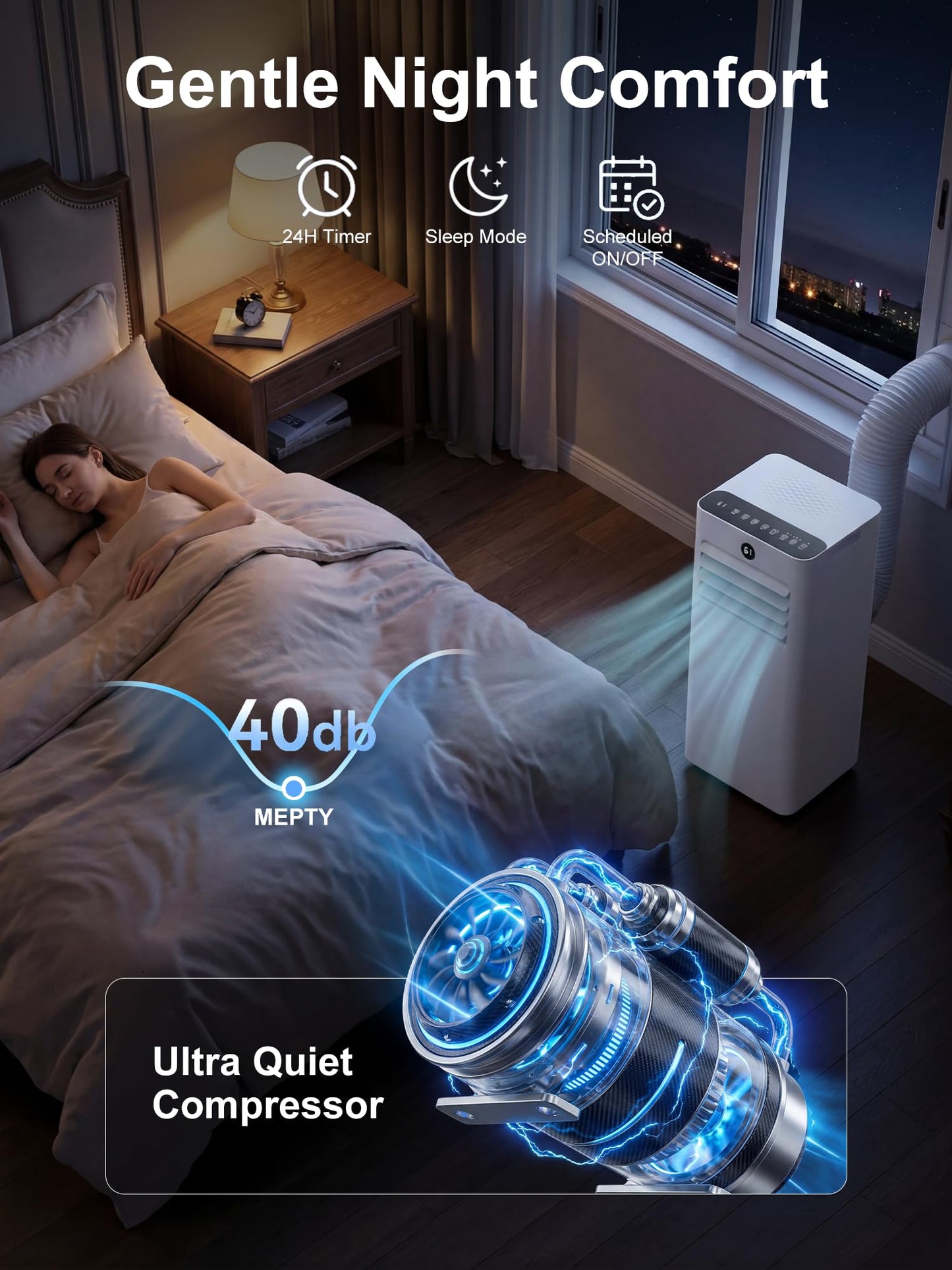MEPTY 8000BTU Portable Air Conditioners, Portable AC Unit with Dehumidifier, Sleep Mode, 24H Timer, Cools Room up to 350 sq.ft, Room Air Conditioners with Auto-evaporation System for Bedroom