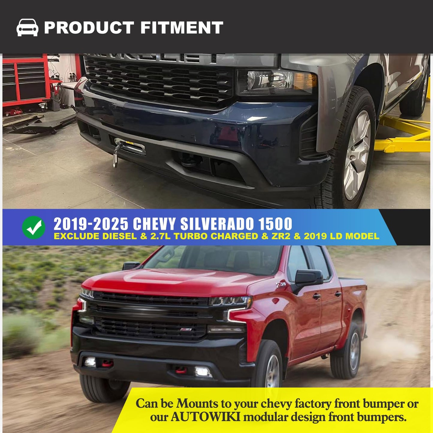 AUTOWIKI Front Hidden Winch Plate for 2019-2025 Chevy Silverado 1500, Winch Mounting Plate Accessories for 19-25 Silverado 1500, Black Hitch Mount Winch Plate (Exclude Diesel, ZR2 & 2019 LD Models)