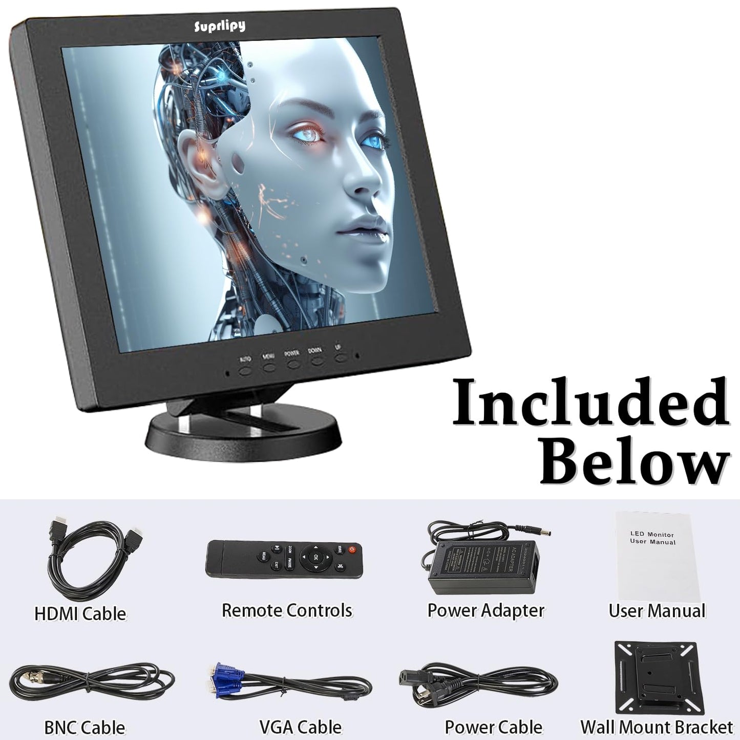 Suprlipy 19 Inch TFT LCD Security CCTV Monitor 1280x1024 4:3 Resolution Color Display Screen Support HDMI/VGA/AV/BNC/USB Input with Remote Control Built-in Speakers for CCTV Surveillance Camera STB