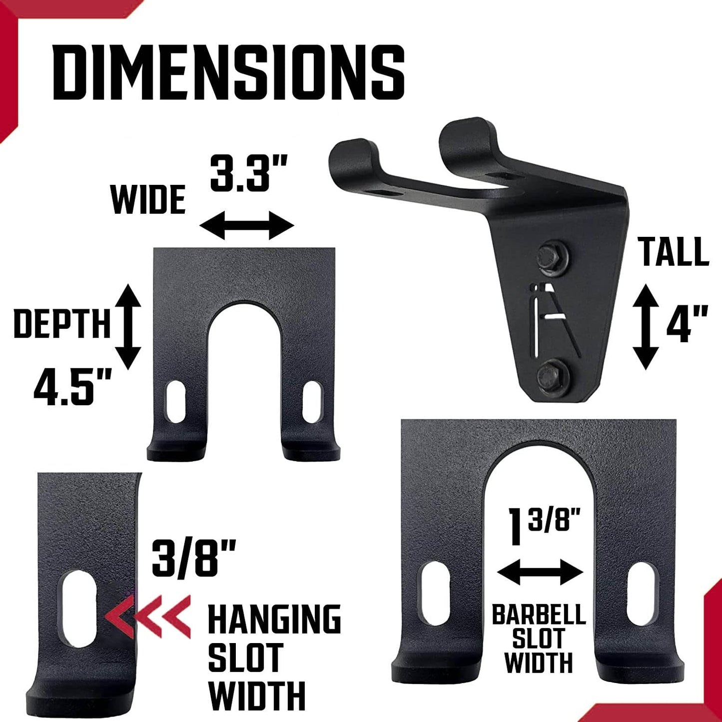 IRON AMERICAN Alpha Single Barbell Gym Wall Storage - Barbell Wall Mount Rack, Barbell Hanger 4.5 x 3.3 x 4 Inches - Holds Any Standard Olympic Barbell Hardware Included (Alpha Single Barbell)