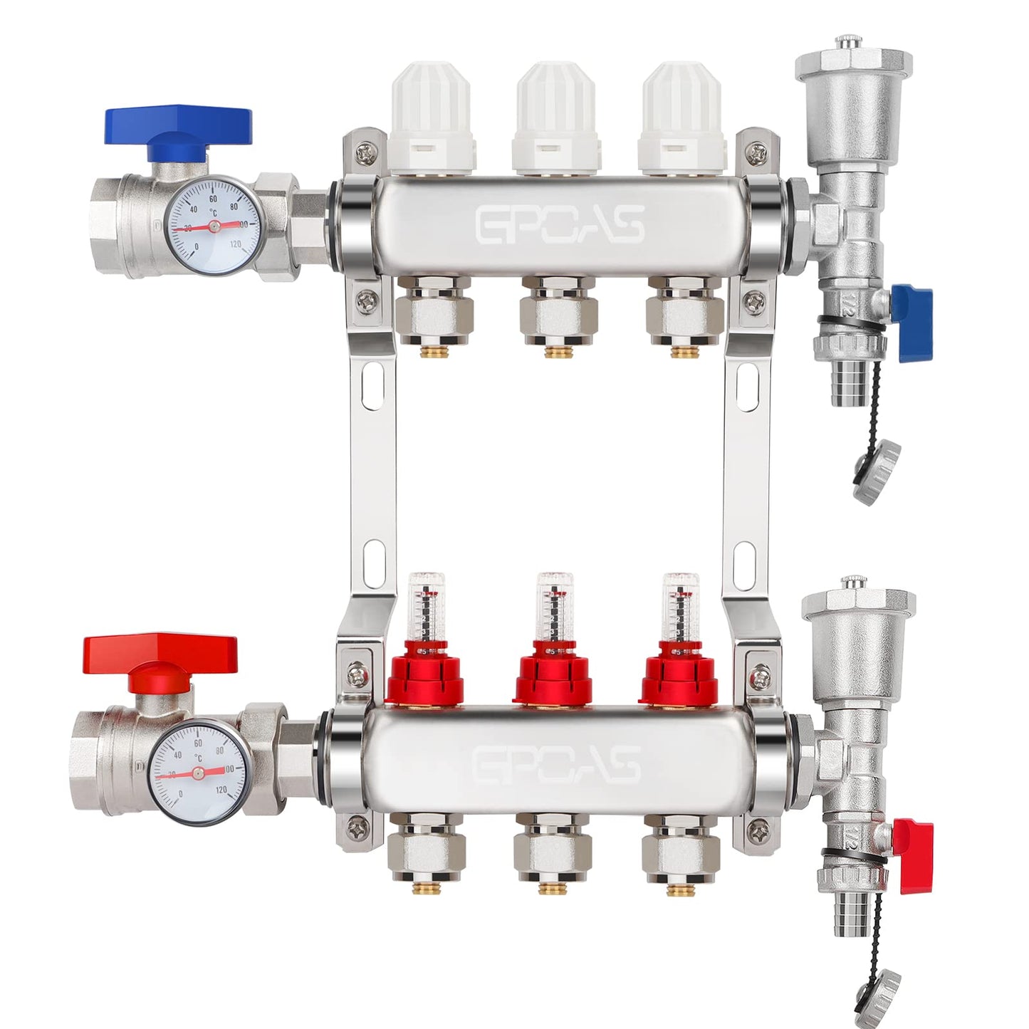3-Branch Radiant Floor Heating PEX Manifold Set 3 Loop 1/2 Inch Stainless Steel PEX Tube,For Hydronic Radiant Floor Heating