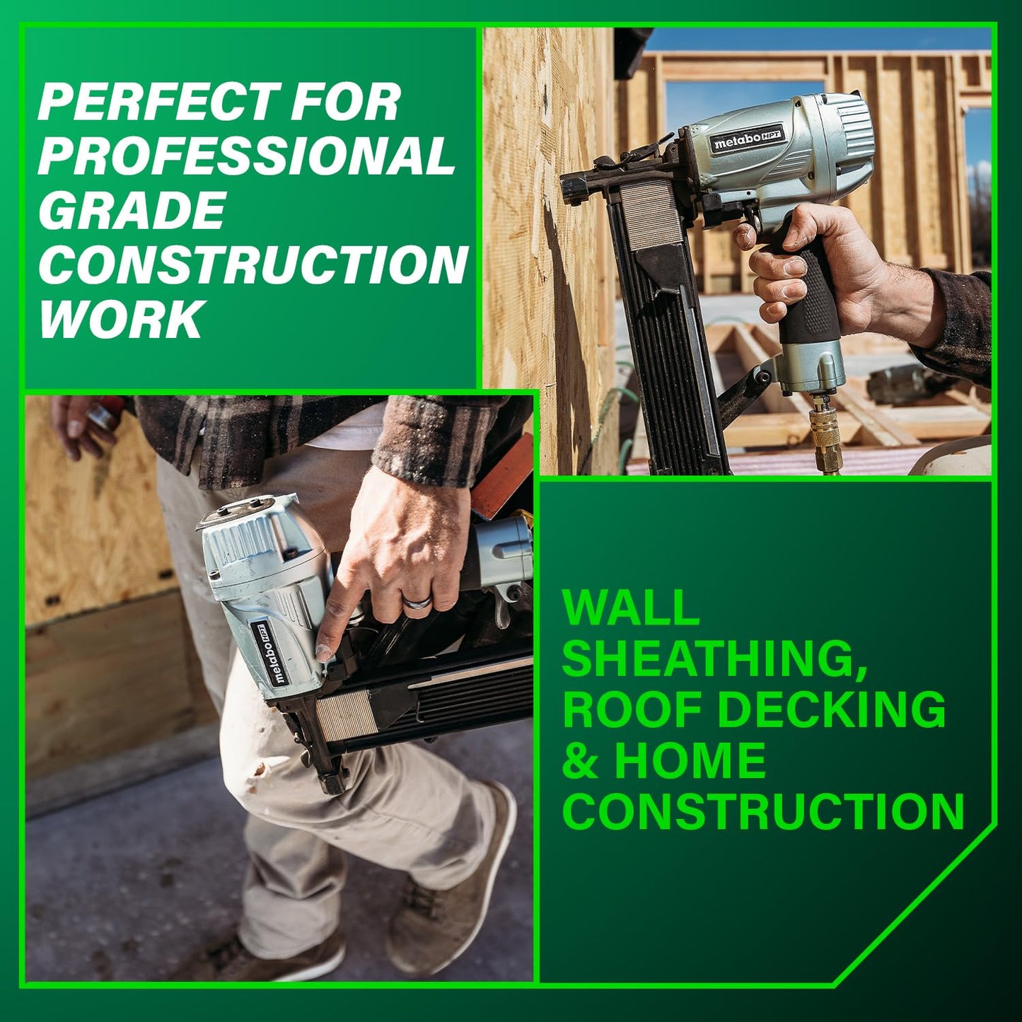Metabo HPT 7/16" Standard Crown Stapler, Pro-Preferred Pneumatic Power Nailers, Construction Tool for Roof Decking & Subfloor Install, 16 Gauge Power Stapler, 1" to 2" Crown Staples, N5008AC2