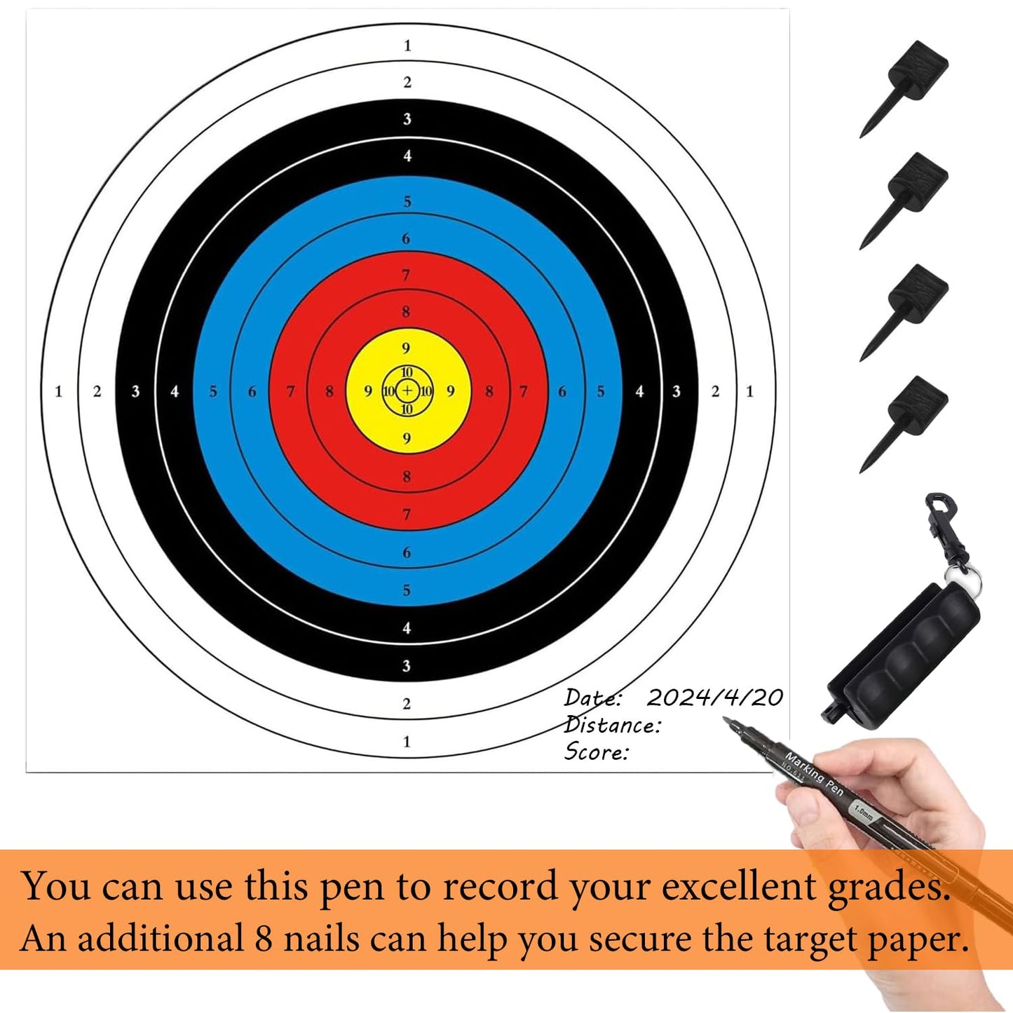 20PCS Archery Target, 16X16in - 10 Ring Bow and Arrow Targets(Standard Archery, with 1 Pen&4 pins)
