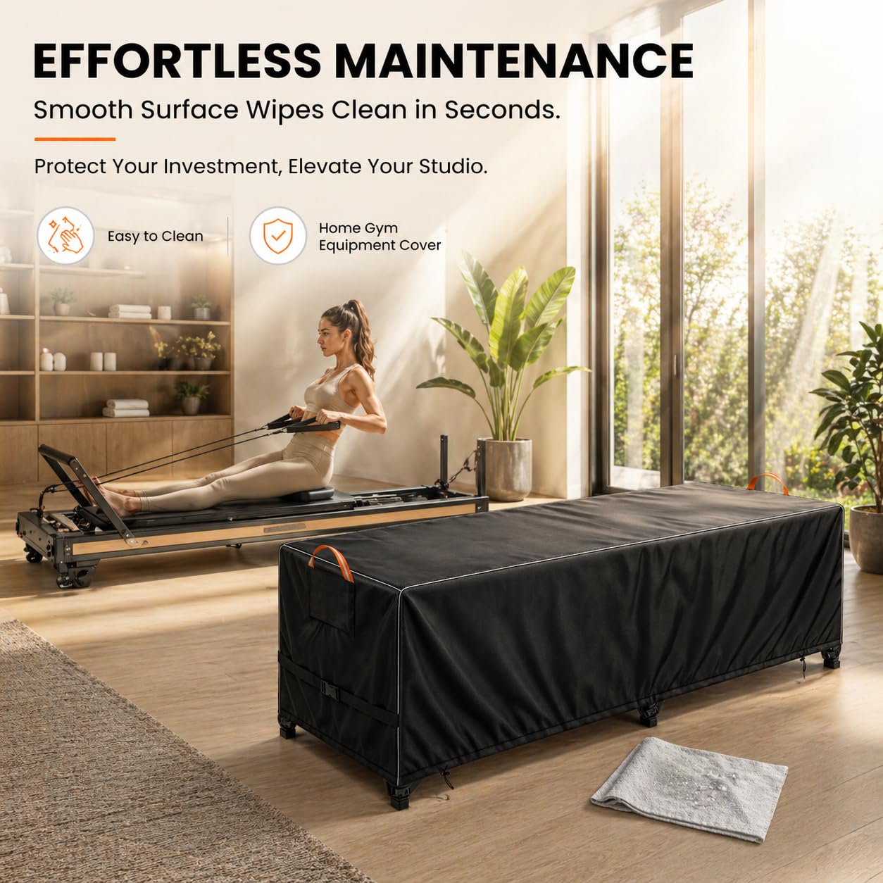 Pilates Reformer Cover, 600D Heavy Duty Waterproof Reformer Protection, Dustproof Pilates Equipment Machine Cover for Home Gym Yoga Studio Indoor Outdoor, Black 101"x31"x23"