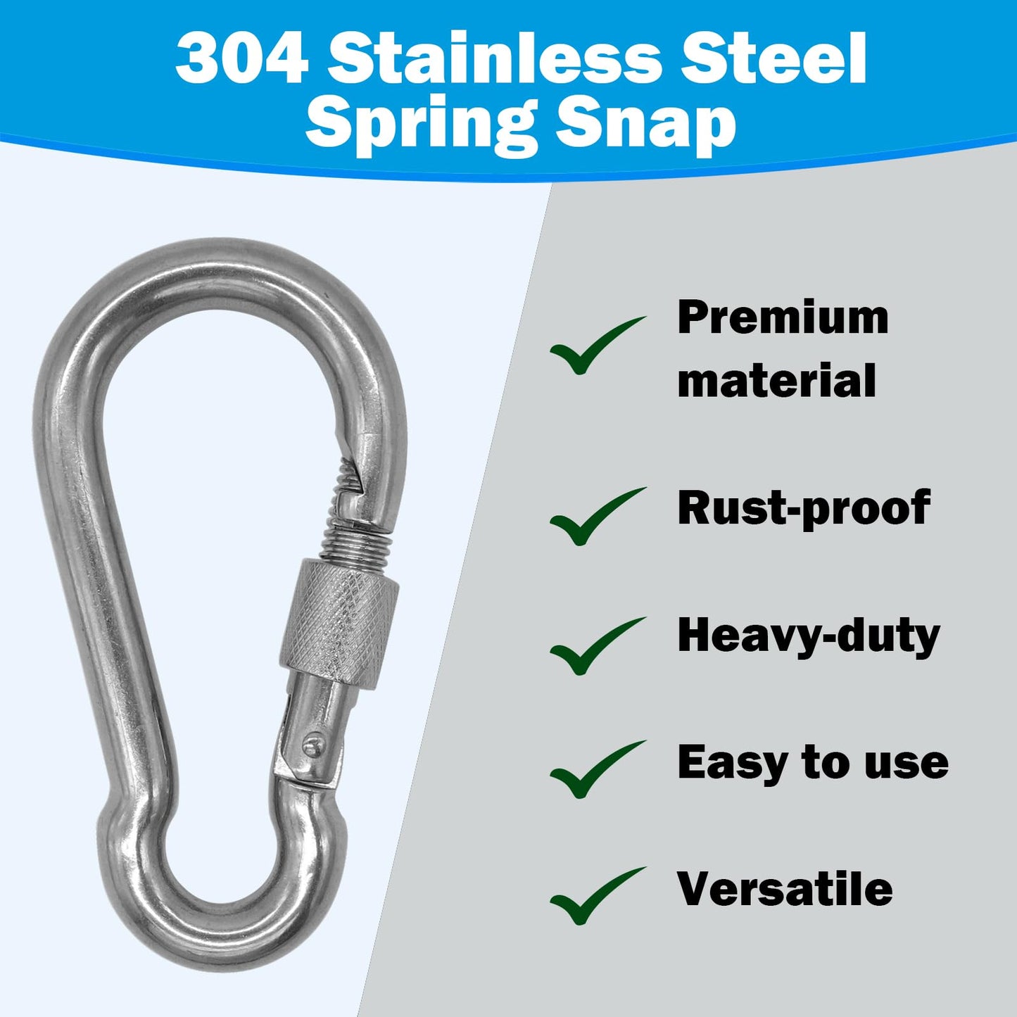 Outmate 304 Stainless Steel Carabiners -2.36 inch Heavy Duty, Durable & Rust-Free Clips for Gym, Swing, Dog Leashes, Hammocks, Keychains, and More(304,M6 with Screw,Pack of 6)