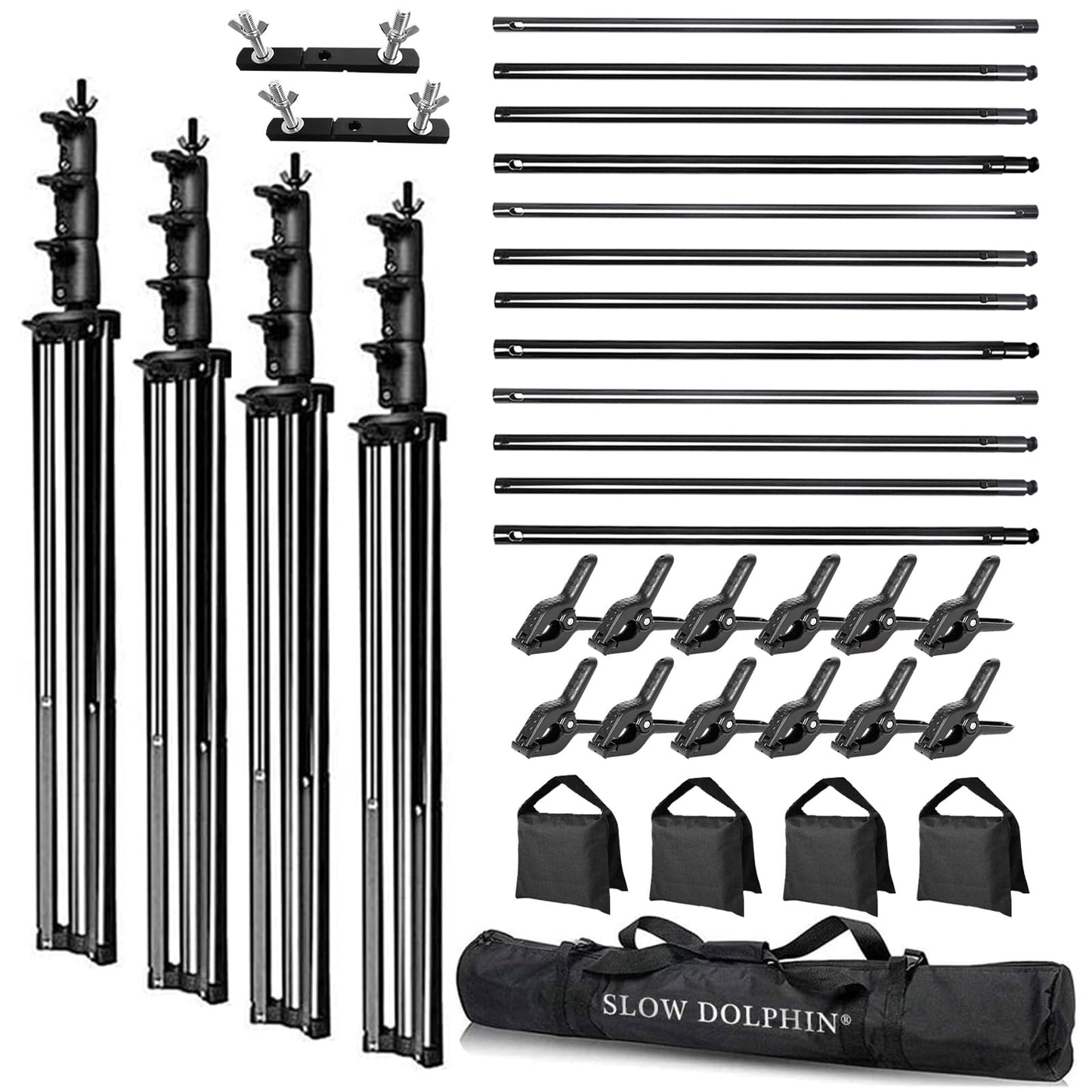 SLOW DOLPHIN Photo Video Studio 30ft (Wide) x 10ft (Tall), Degree Crossbar Rotatable, Angle Adjustable Triple Crossbar Extender Mount, Photography Background Support System, Sand Bags,Clamps