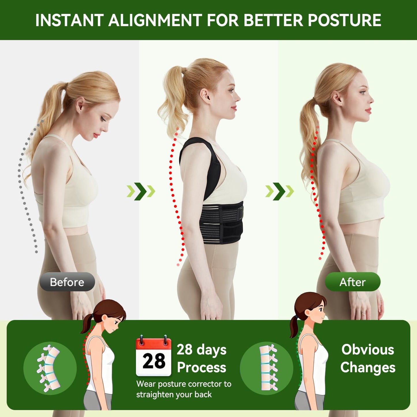 Posture Corrector for Women and Men, Invisible Full Back Support Brace with Enhanced Breathable Mesh, Shoulder Straightener for Back & Neck Pain Relief, Scoliosis & Posture Improvement, Large