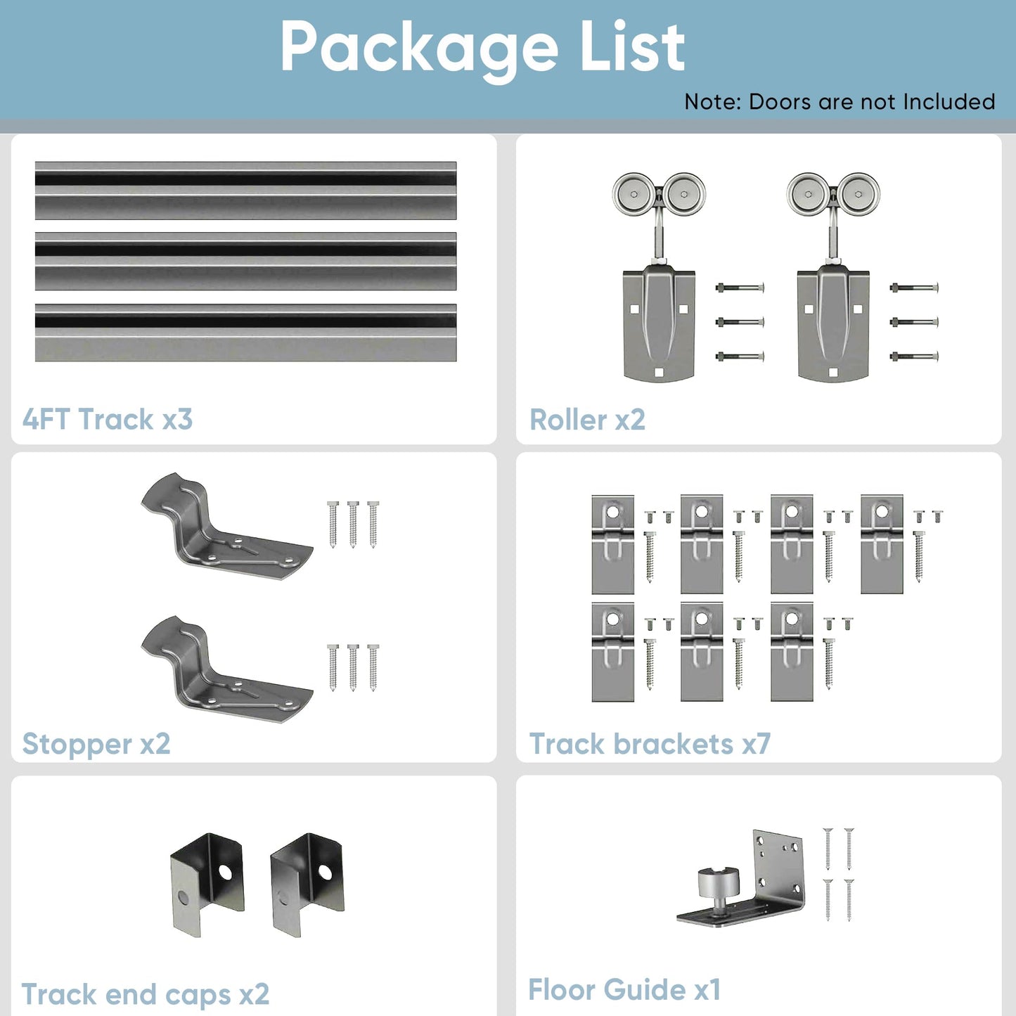 12FT Heavy Duty Exterior Barn Door Hardware Kit, BarnBase Box Rail Door Hardware Kit, Outdoor Hardware Kit for 1 Door(Door not Include), 450 lbs Capacity, Silver