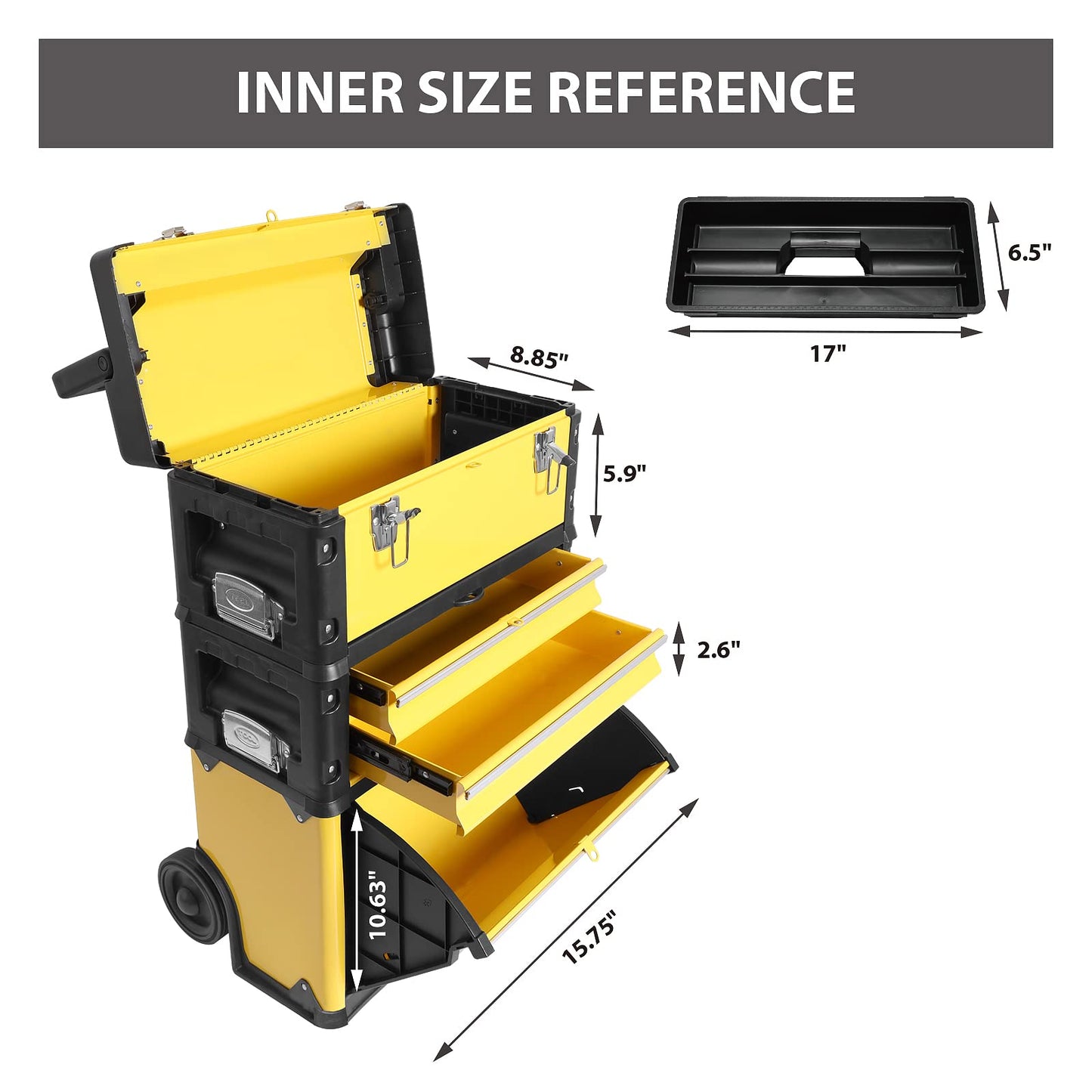 BIG RED Stackable Portable Metal Tool box Organizer with Wheels and 2 Drawers, Rolling Upright Trolley Tool Chest for Garage or Workshop,Yellow,ATRJF-C305ABDYR