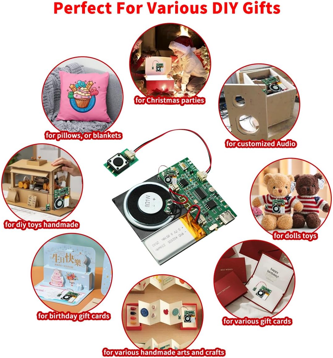 XLW 8MB Speaker,8 Sound Module, Support Bluetooth & MIC Recording Audio, Voice Chips with Min Easy Sound Recording Chip
