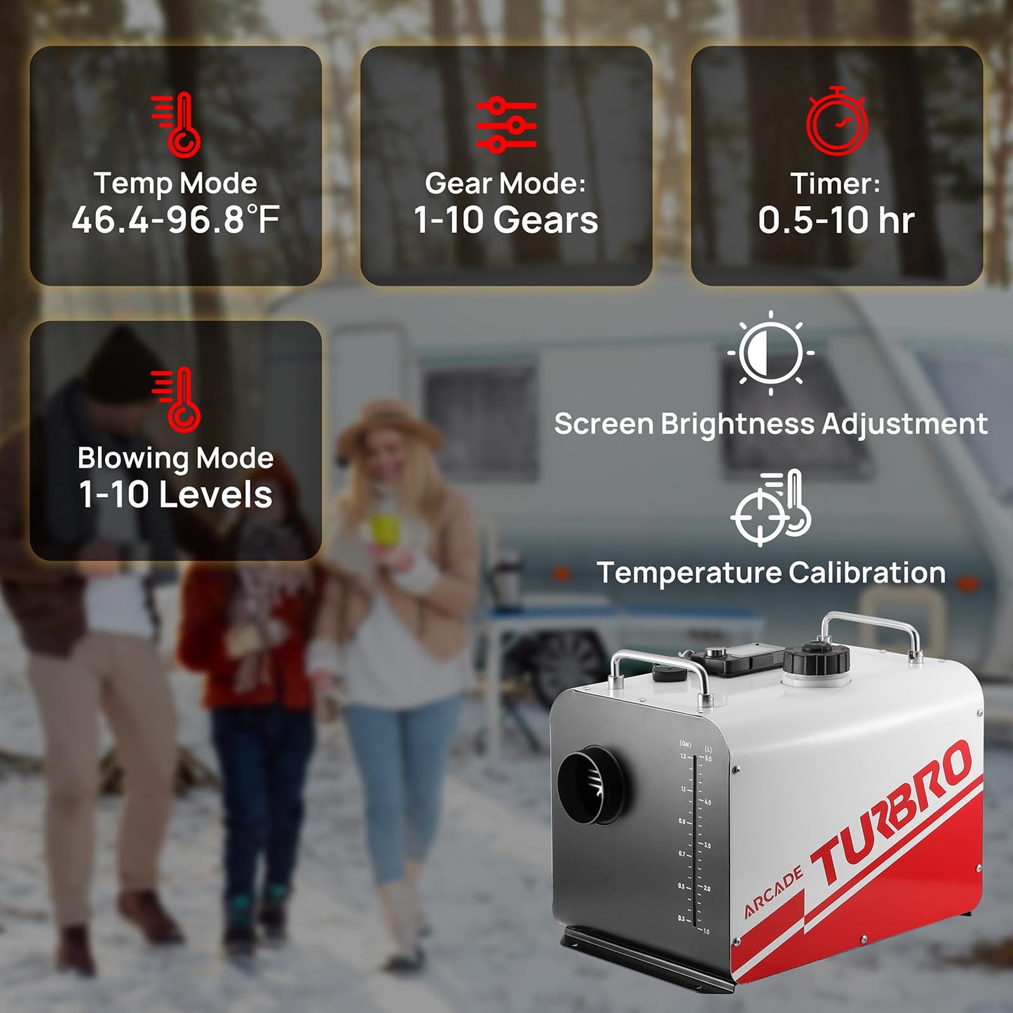 TURBRO 8kW Diesel Heater, 12V/24V/110V, All-in-One Parking Heater with Smart LCD, Remote and Bluetooth APP Control, Programmable Timer, Portable for RV, Camper, Truck, Boat, Tent, Garage, Shop, H8BP