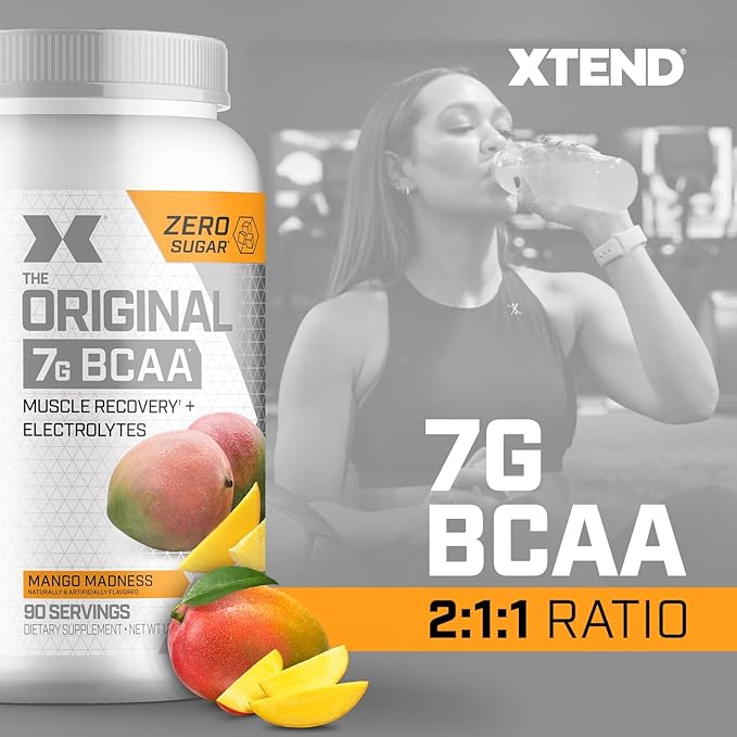 Original BCAA Powder Mango Madness | Sugar Free Post Workout Muscle Recovery Drink with Amino Acids | 7g BCAAs for Men & Women | 90 Servings