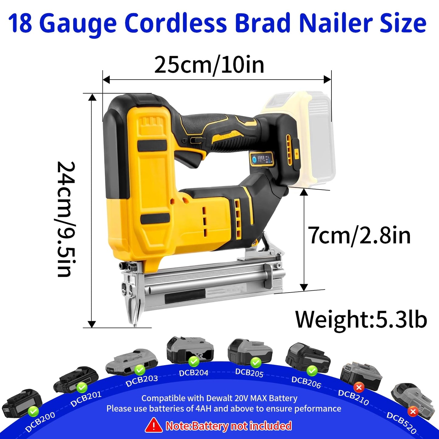 18 Gauge Cordless Brad Nailer for Dewalt 20V MAX Battery, 2 in 1 Electric Nail Gun/Staple Gun with 1000 Nails, Battery Powered Electric Nail Gun for Home Improvement, Woodworking, DIY(No Battery)