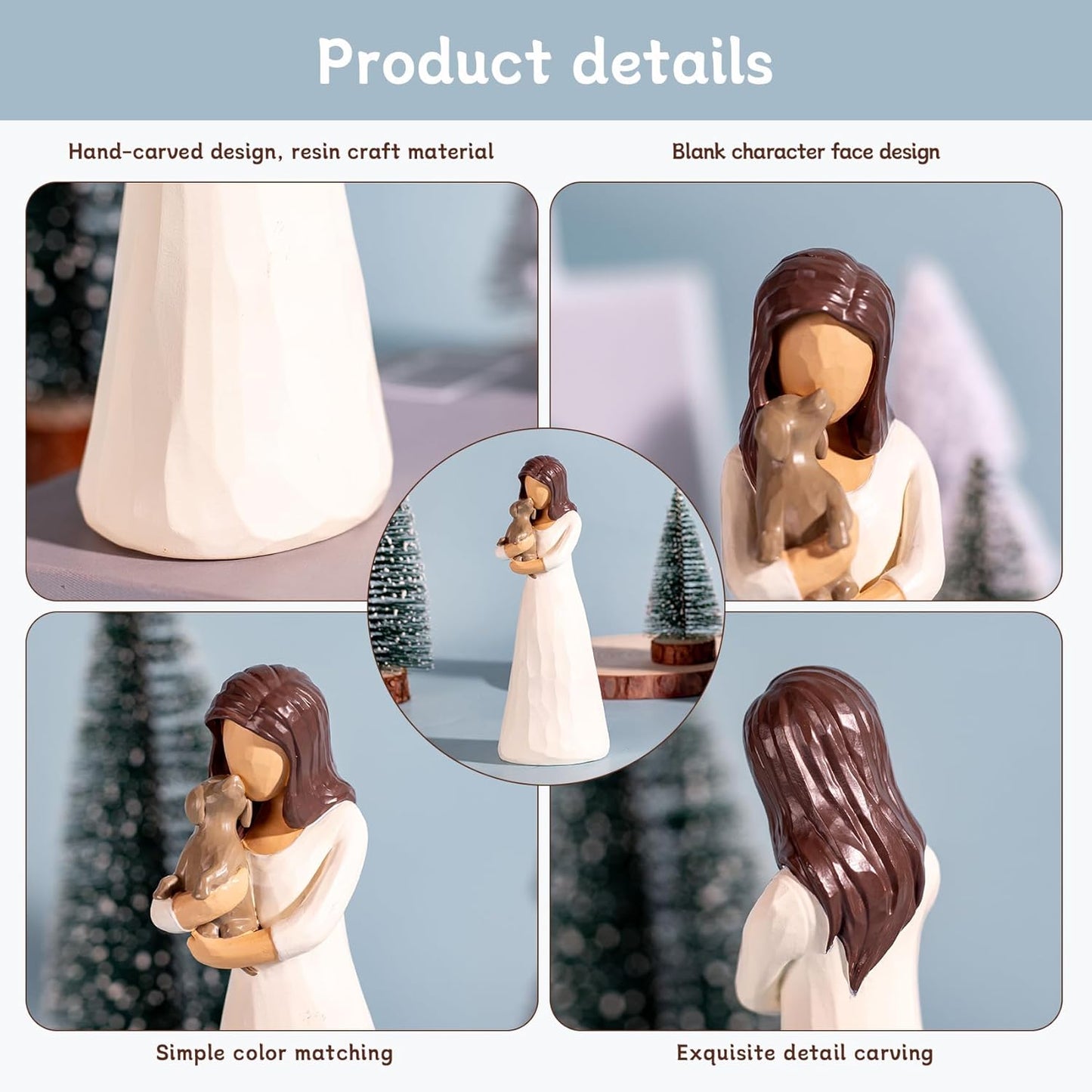 Skiennix Dog Memorial Gifts - Hand-Painted Resin Figurine | Girl Hugging Dog Statue with Gift Box