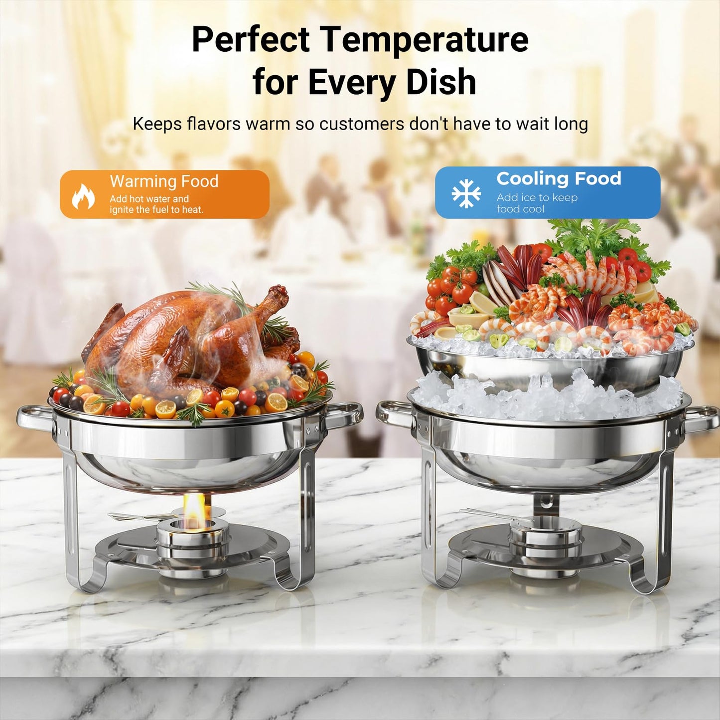 Chafing Dishes for Buffet 4 Pack, 5QT Round Stainless Steel Chafing Dish Set Food Pan with Lid, Buffet Warmers Sets for Home, Gatherings, Birthday, Parties, Church Events,Catering Events