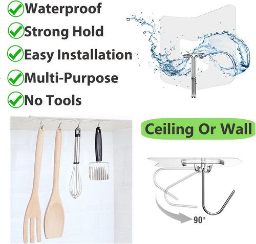 **Skiennix Heavy Duty Adhesive Hooks - 15 lbs Capacity, No Drill Plastic Hangers for Bathroom & Kitchen**