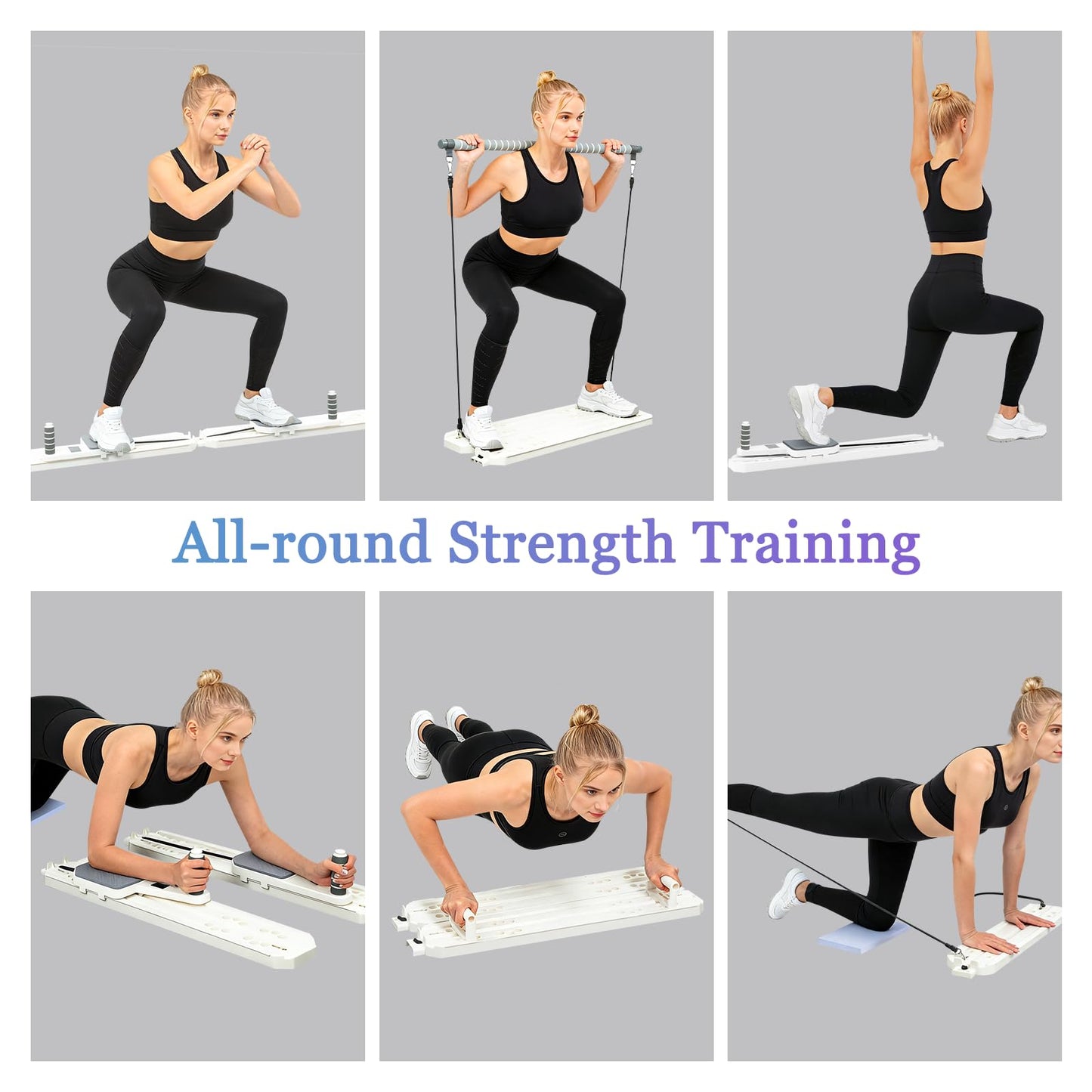Pilates Reformer Board Set 12-in-1 Portable Pilates Board for Home Workout Core & Abs Toning Full Body Sculpting Equipment White