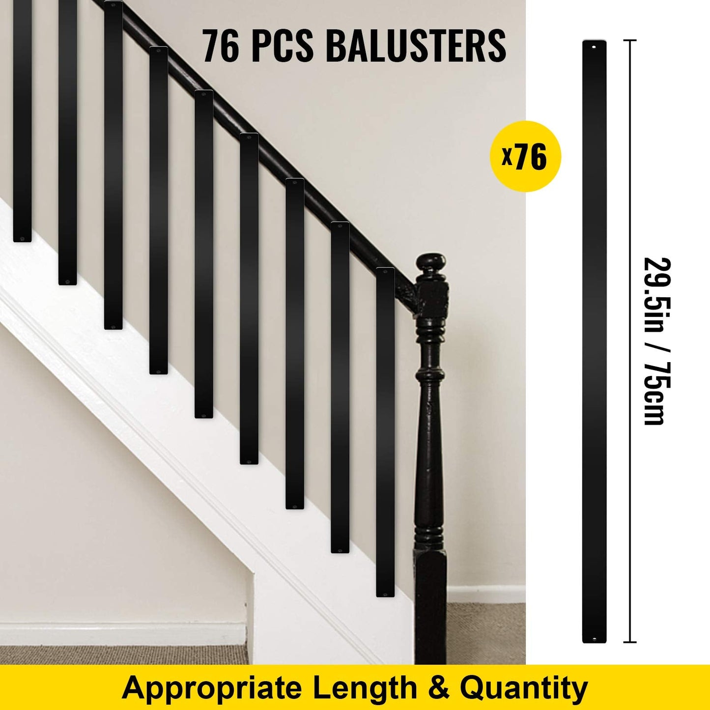 VEVOR Deck Balusters, 29.5"x1" Metal Deck Spindles, 76 Pack Staircase Baluster with Screws, Aluminum Alloy Deck Railing for Wood and Composite Deck, Stylish Baluster for Outdoor Stair Deck Porch