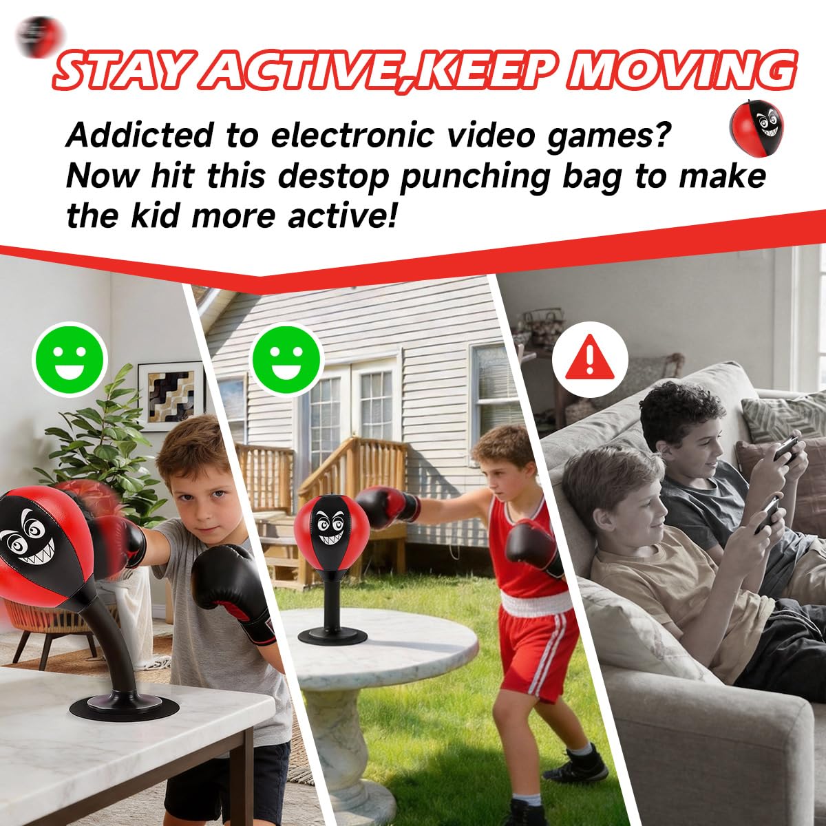 Desktop Punching Bag with Suction Cup Base - Heavy Duty Stress Relief Ball for Office & Home | Funny Desk Accessories, White Elephant Gag Gifts for Coworkers, Kids & Friends