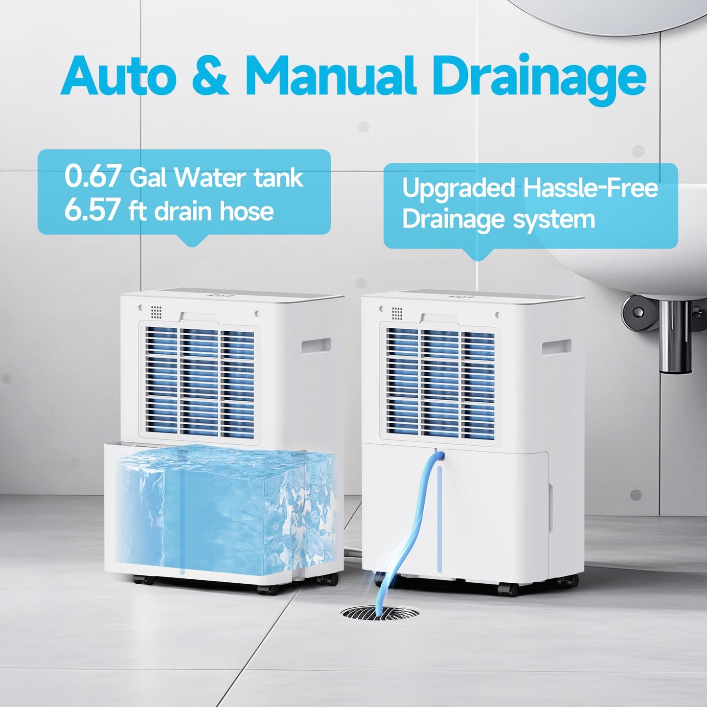 AIRVIP 34 Pints Dehumidifiers for Home with 6.56ft Drain Hose, 2441 Sq.Ft Quite & Energy Efficient Dehumidifier for Basement Bedroom Bathroom with Auto Shut Off,2.5 L Water Tank,Smart Humidity Control