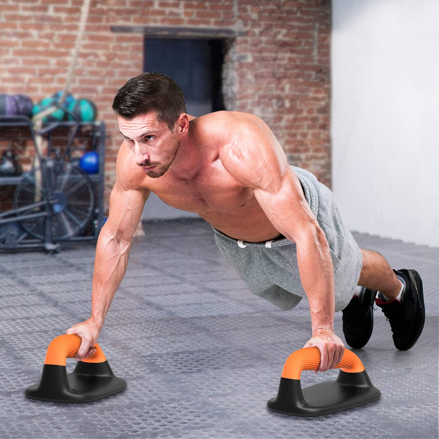 Kipika Push Up Bars, Pushup Stands, Anti-Slip Soft Plastic Push Up Handles, Bottom Anti-Slip Pad, Strength Training Equipment, Perfect for Floor Workout Exercise Black&Orange
