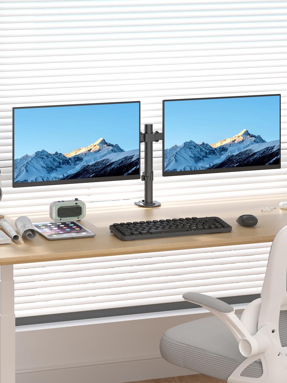suptek 2 27 inch, 22 lbs 75x75/100x100 mm, (MD9442) Dual Monitor Desk Mount, Adjustable Dual Monitor Arm for Computer
