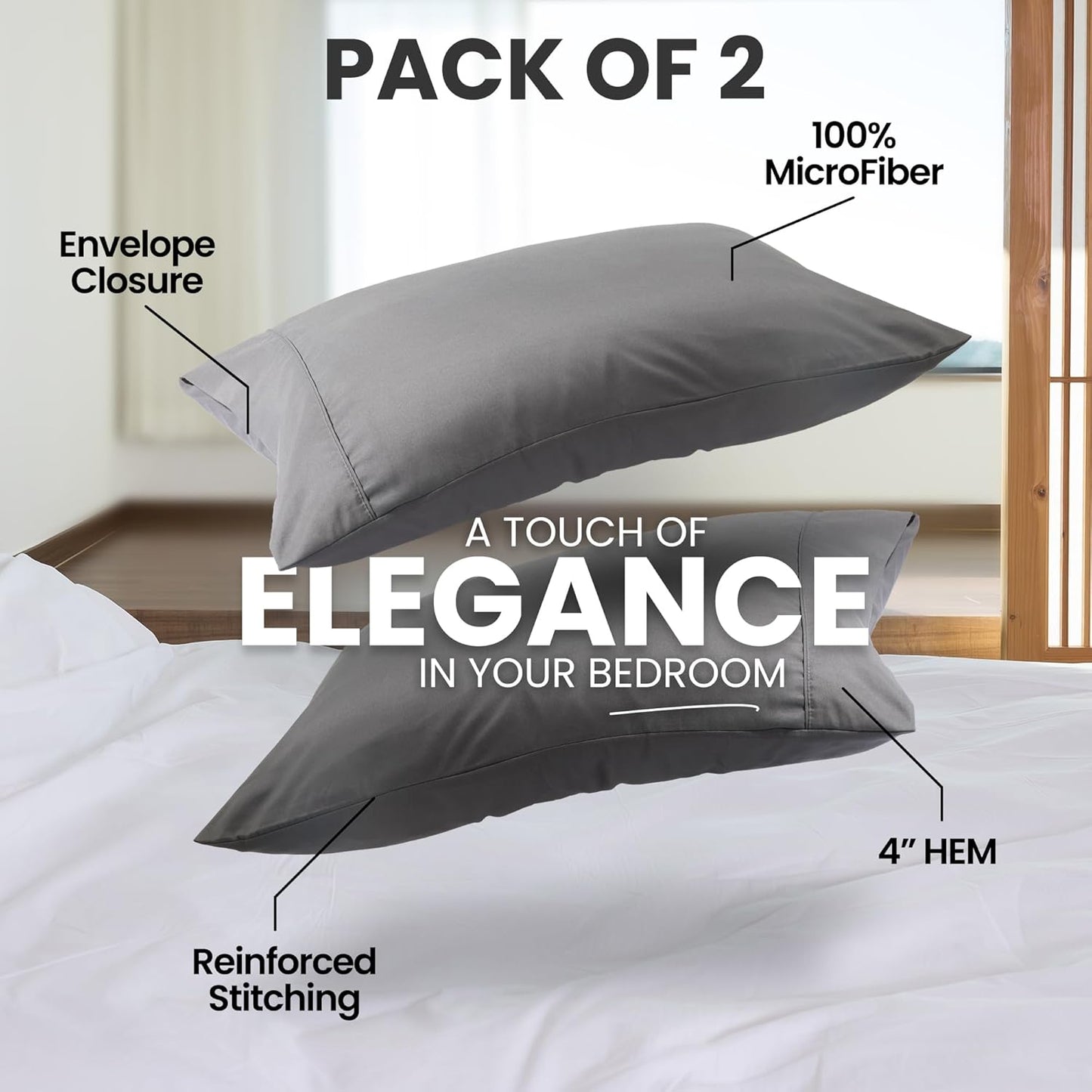 Utopia Bedding King Pillow Cases - 2 Pack | Soft Brushed Microfiber, Fade Resistant | 20 X 40 Inches, Grey