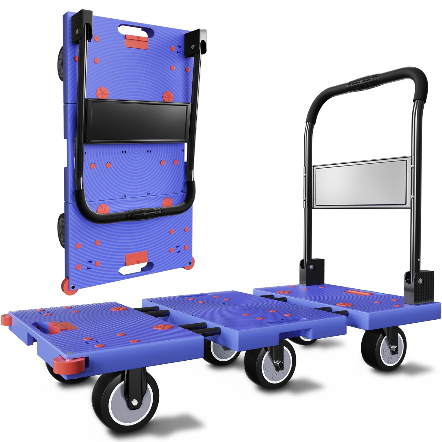 WUD 1323 lbs Heavy Duty Folding Platform Cart with Extendable Deck (31''–39''), 6-Wheel Support, 4'' Quiet Casters, Thick Reinforced Flatbed Dolly for Warehouse, Garage & Moving