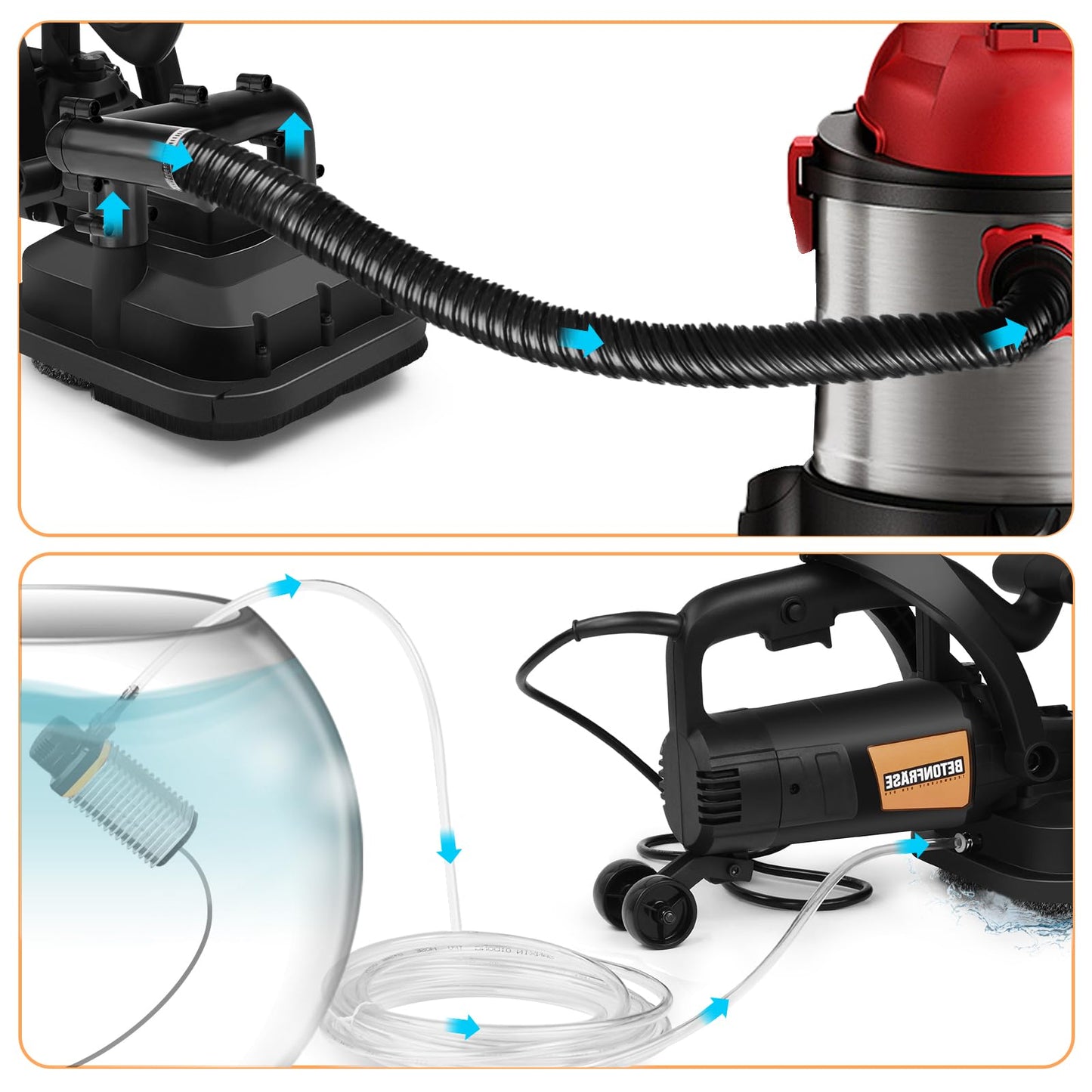 4-Head 3800W Concrete Floor Grinder with Extendable Rod, 4'' Concrete Floor Polisher with Dust Extraction Shroud, 6 Gears, 6000RPM Concreter Surface Planner for Grinding Concrete Cement Marble