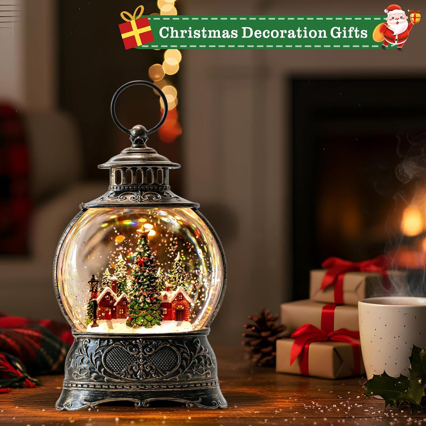 Regine Switzerland Christmas Snow Globe Lantern - Musical Lighted Decoration with Timer & USB/Battery Operated