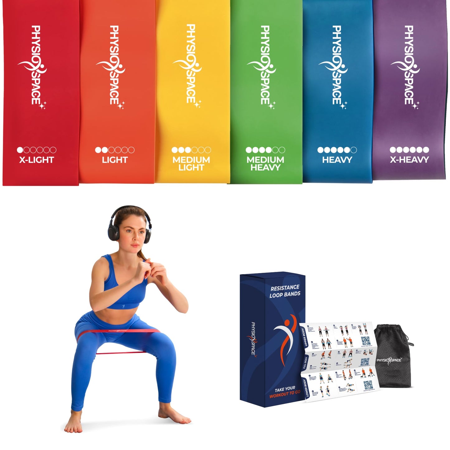 PhysioSpace Resistance Bands for Working Out – Set of 6 Loop Exercise Bands for Legs Glutes and Core – Natural Latex Booty Band Designed by a Physical Therapist for Men and Women