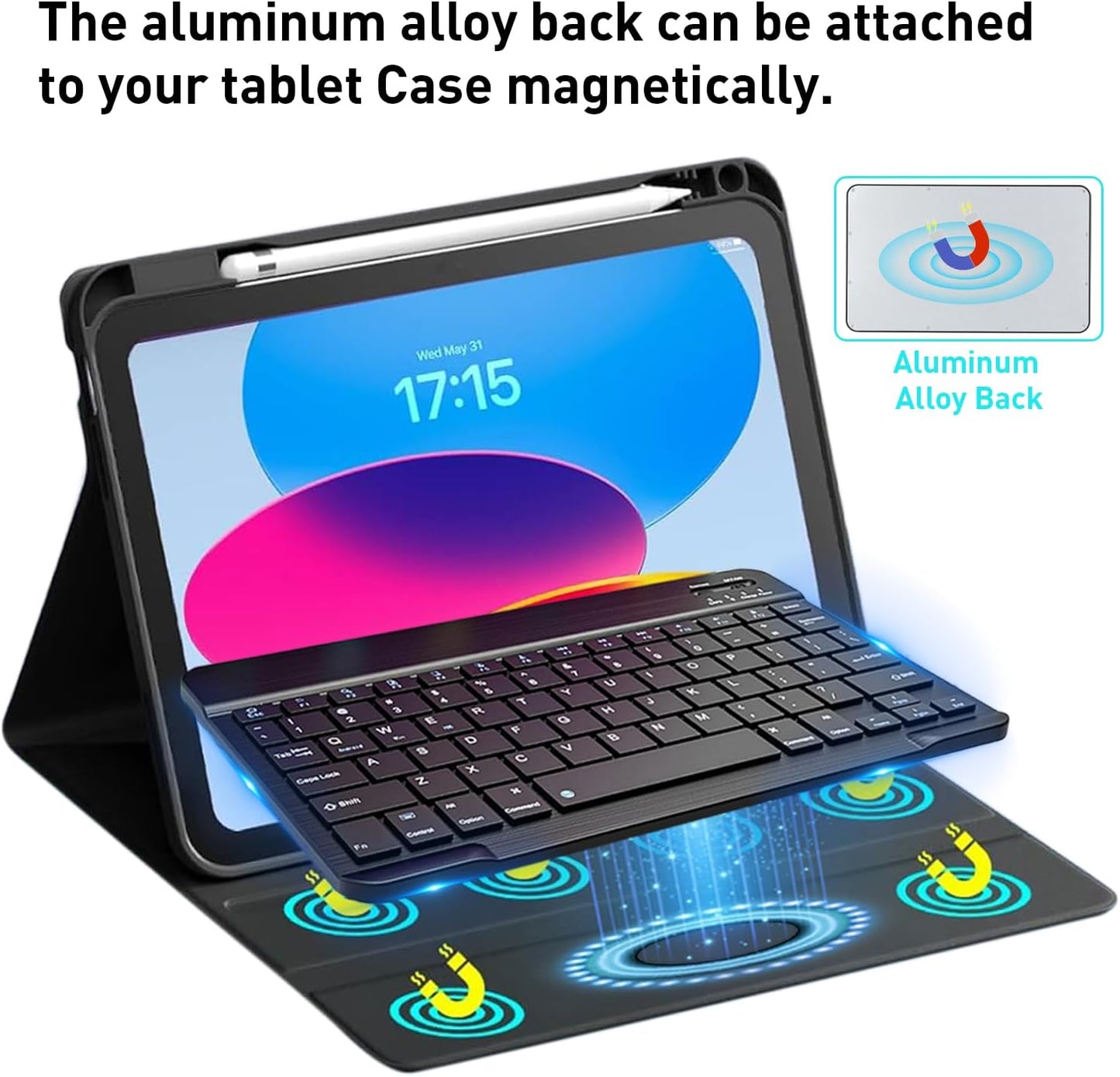 KUNSI Bluetooth Keyboard and Mouse Combo for iPad, Rechargeable Slim Wireless Keyboard and Mouse for Tablets,Compatible