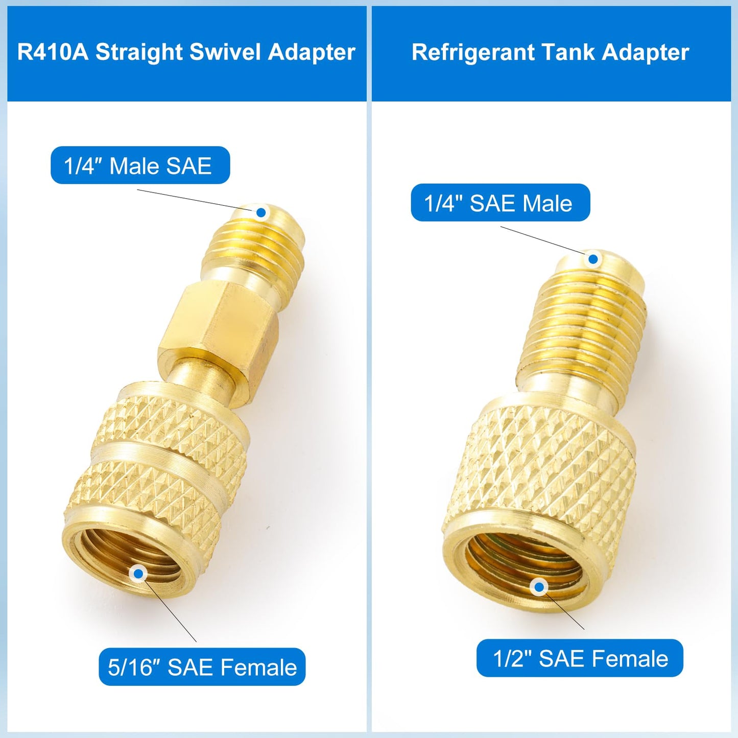 R410A Recharge Kit AC Charging Hose, R410A Manifold Gauge Set with R410A Mini Split Adapter 1/4 x 5/16, R134A Tank Adapter 1/4 SAE X 1/2, Low Pressure Manifold Gauge Hose 59’’
