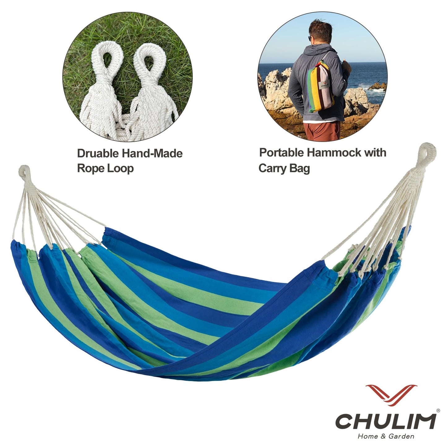 CHULIM Brazilian Double Hammock with Tree Straps,Extra Large 240x160cm,2 Persons Hammock for Backyard Patio Outdoor and Indoor,450lbs Weight Capacity,Soft Woven Cotton Fabric