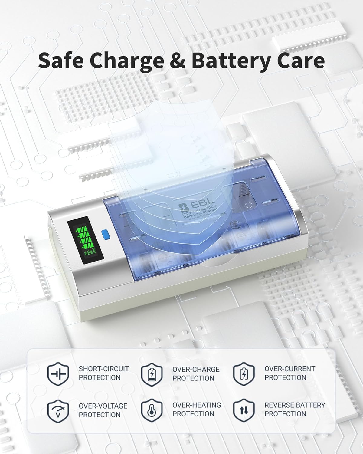 EBL 9V Universal Smart Battery Charger with Discharge Function Multi-Bay Rapid Charger for C D AA AAA Ni-MH Ni-CD