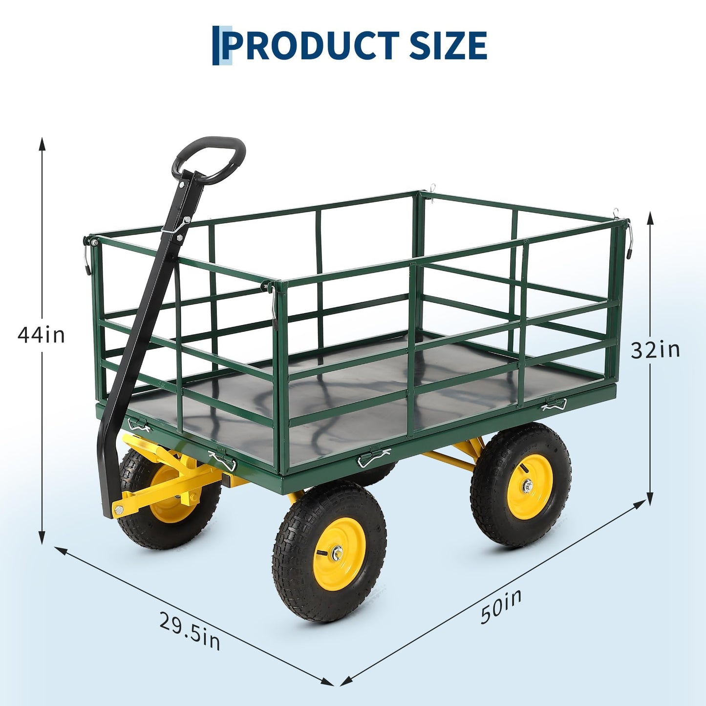 Heavy Duty 1500 Lbs Capacity Mesh Steel Garden Cart Folding Utility Wagon with Removable Sides, Garden Cart on Wheels for Gardening Soil, Tools, and Plant Transport