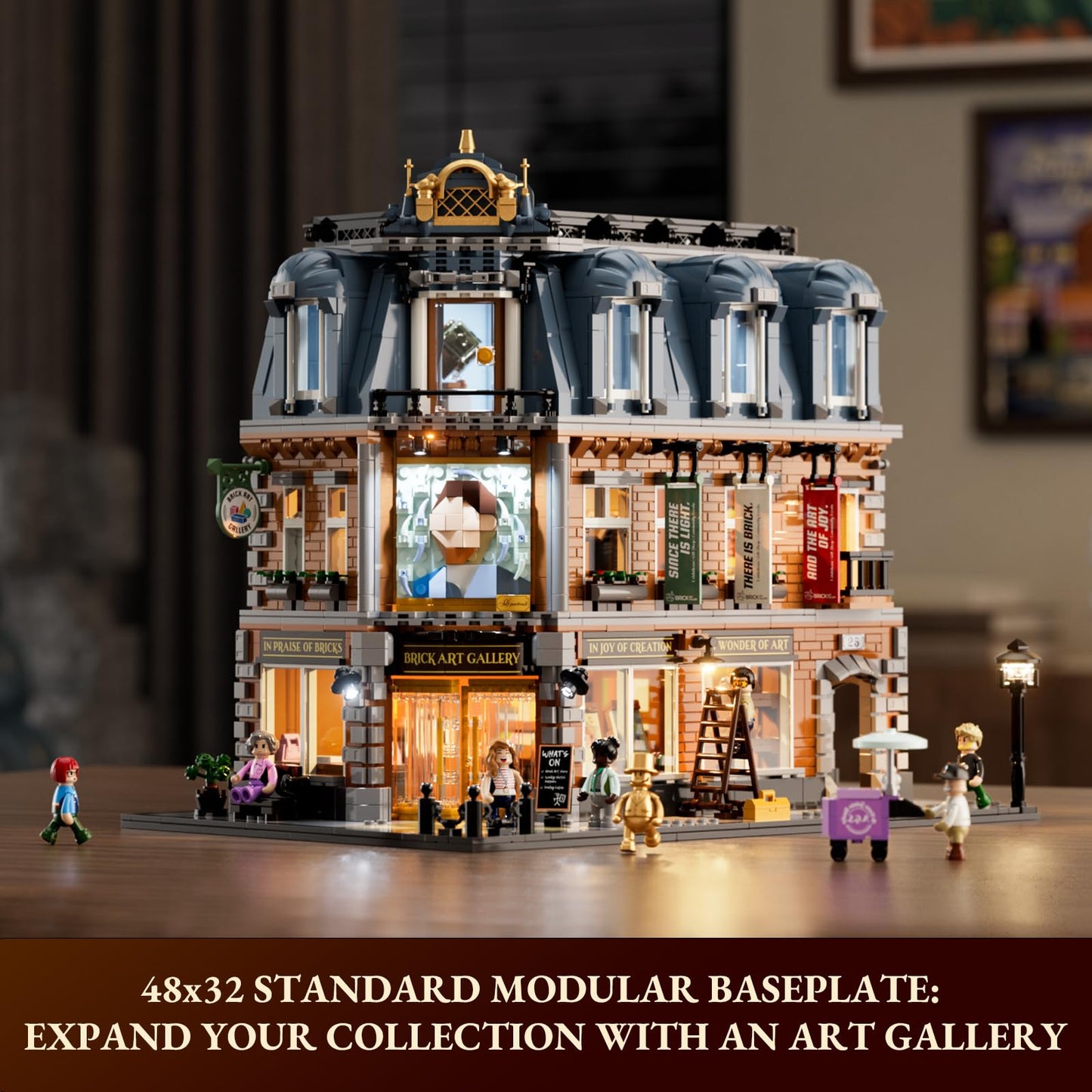 Lumibricks Brick Art Gallery Lighting Building Bricks Set - Town Life City Modular Collection Kit with Minifigures 3400 Pcs for Adults & Teen & Visual Art Lovers