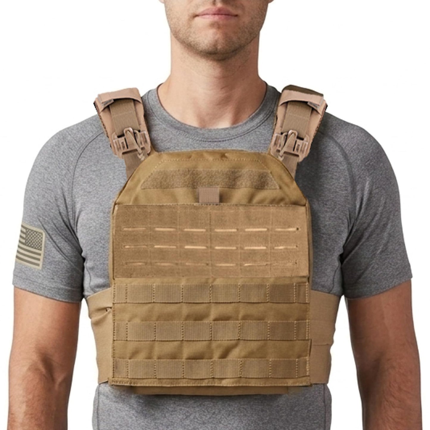 Tactical Weighted Vest for Men & Women, Adjustable Strength and Endurance Workout Vest with MOLLE Panel, Padded Shoulder Straps, Breathable Mesh, Quick Release Buckles for Running, Rucking, Training, Fitness (Coyote)