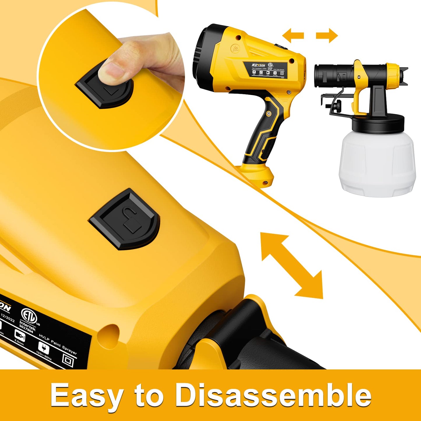 KOVDON Paint Sprayer, 700W HVLP Spray Gun, 6 Copper Nozzles & 3 Spray Patterns, Easy to Clean, Ideal Spray Gun for Furniture, Cabinets, Fences, Decks, Walls, DIY Projects, etc. KD27 Yellow