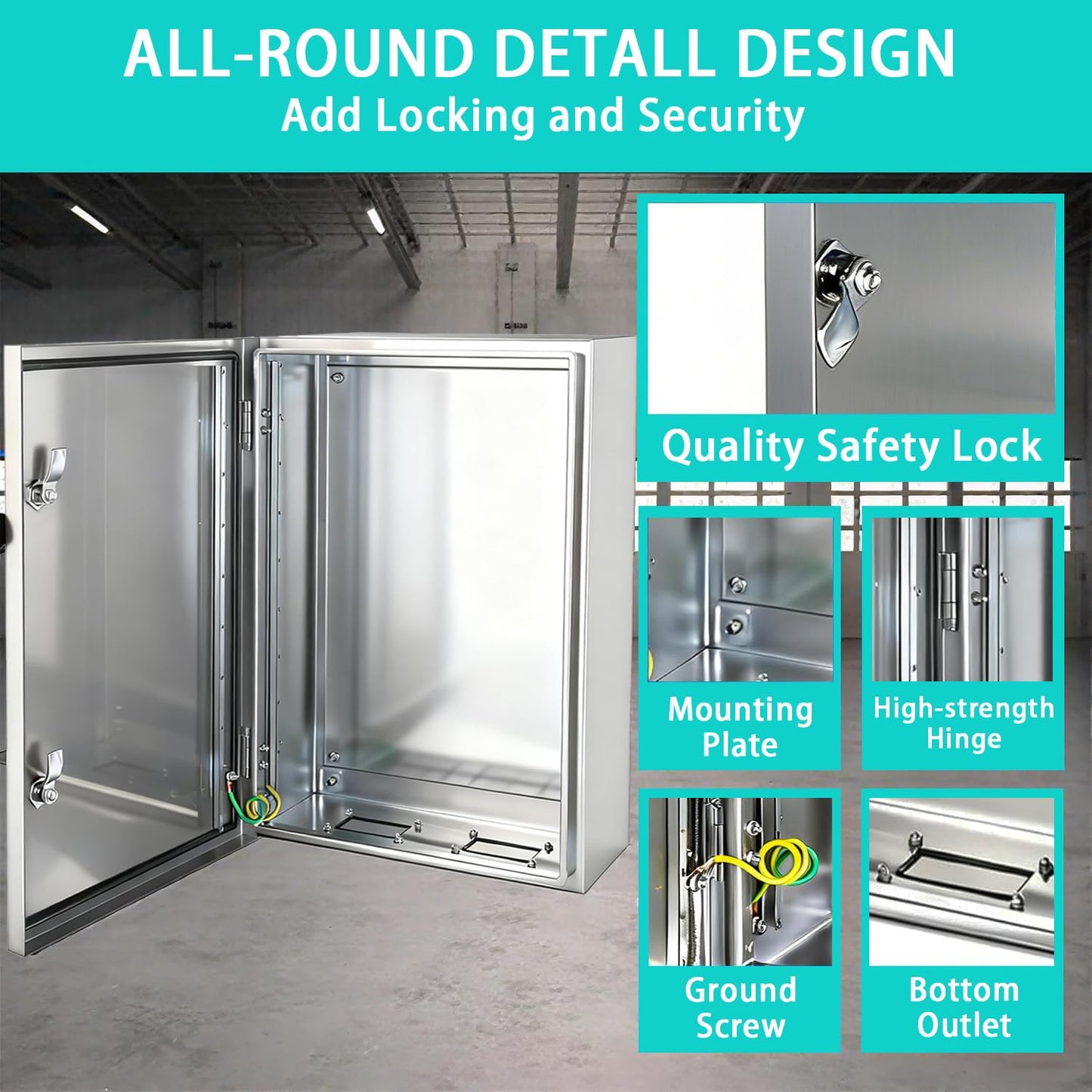 Yongchen Electrical Enclosure 24x16x12 Inch 304 Stainless Steel Enclosure IP66 Waterproof and Dustproof Metal Box Indoor and External Wall Hanging Electrical Enclosure Box