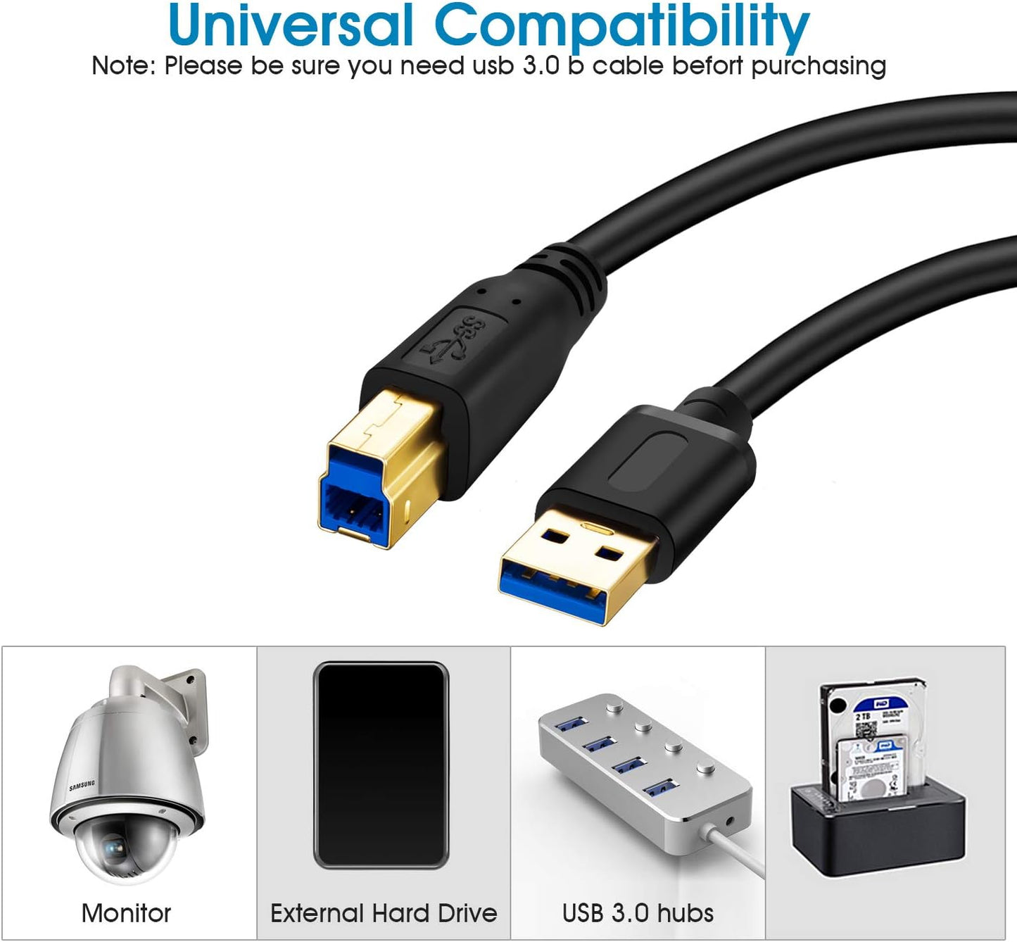 Jelly Tang 3.0 3Ft, 3.0 More(3Ft/1M) USB Cable A to B Superspeed USB A-B Cable - for Scanner, Printers, External Hard