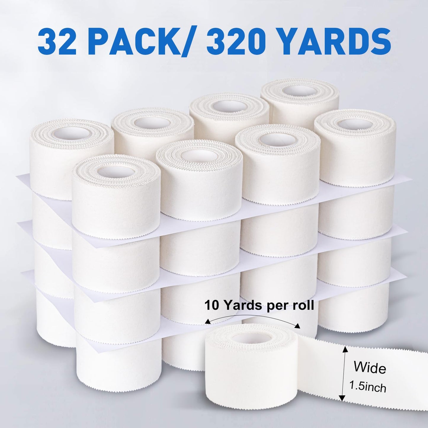 CHMI Athletic Tape,White Sports Tape (32 Pack), 320 Yards Rolls Very Strong Easy Tear NO Sticky Residue Best Tape for Gymnastics Climbing Bat Injuries Medical (1.5 Inch X 320 Yards).