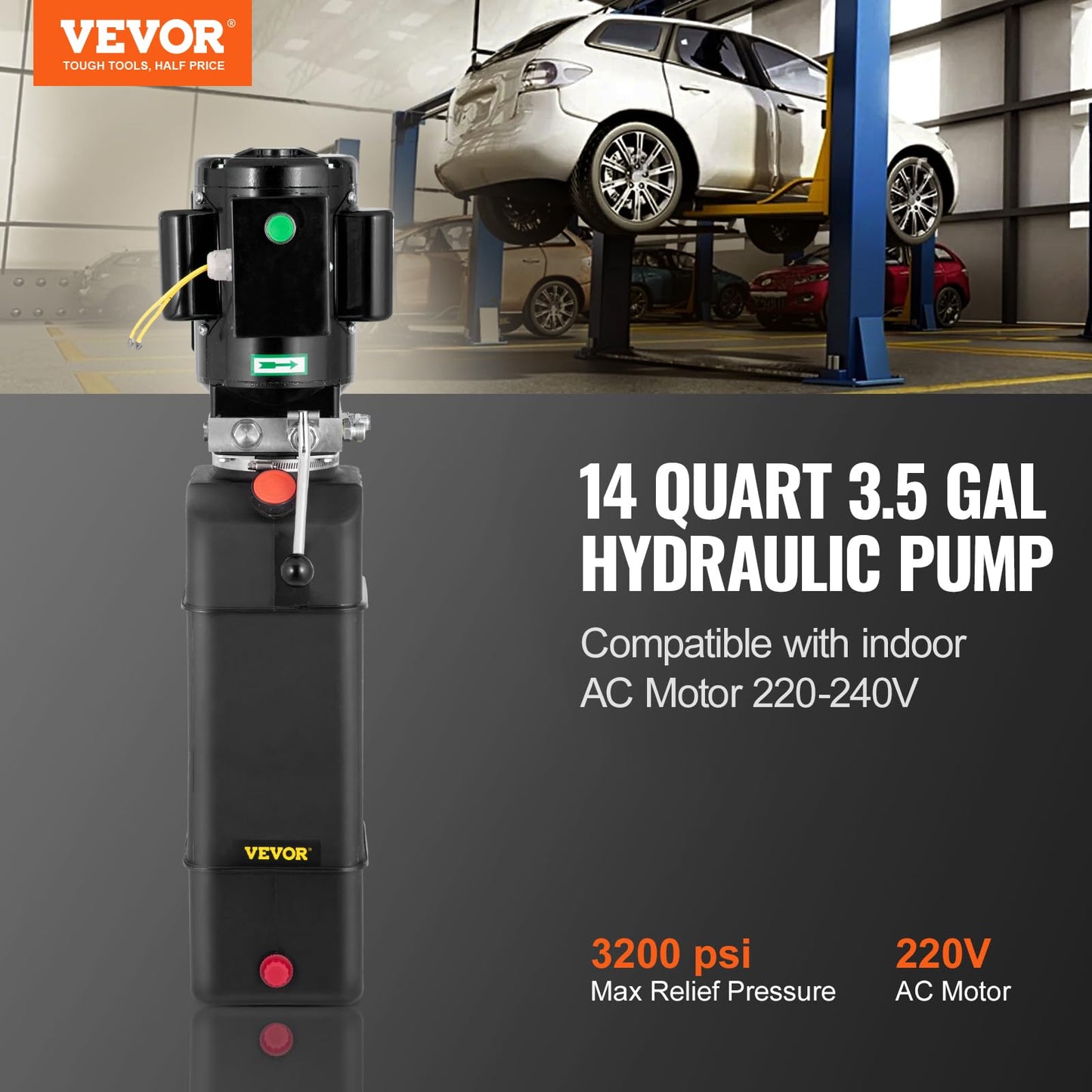 Mophorn Hydraulic Pump 2950 PSI 60HZ Hydraulic Power Unit 3 HP 220V Hydraulic Power Pack for 2 & 4 Post Lifts Car Lift Hydraulic Power Unit with 3.5 Gallon Reservoir