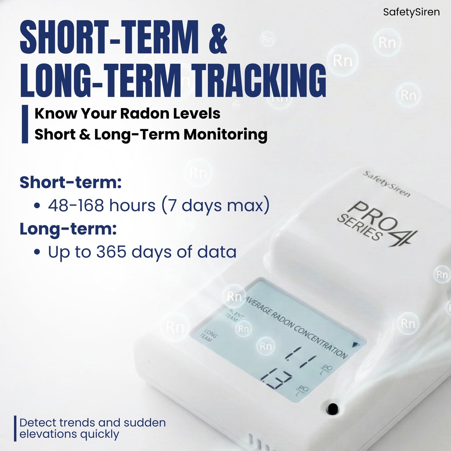 Safety Siren Pro4 Home Radon Gas Detector, Continuous Monitoring for Indoor Use with LED Indicators and Long-Term Radon Tracking, Real-Time Alerts, Digital Display and Alarm Function - 2 Pack