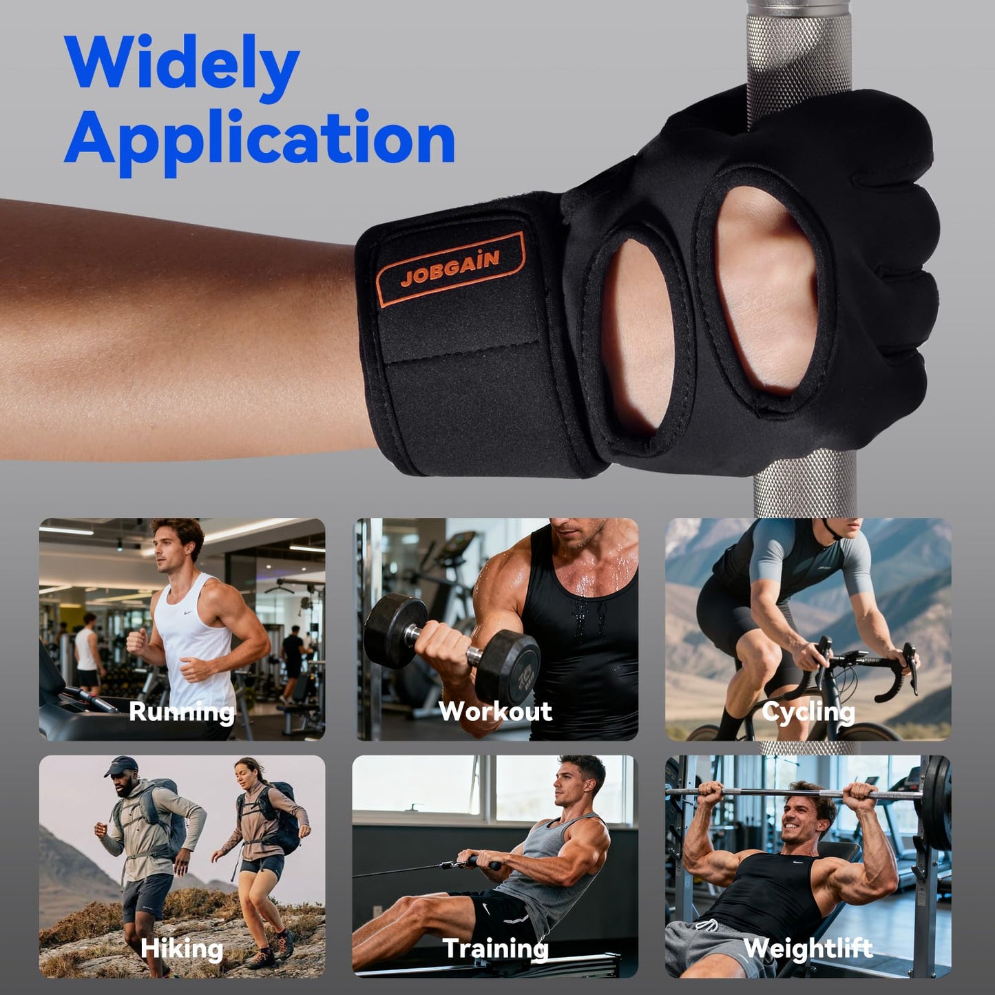 JOBGAIN Workout Gloves for Men and Women, Gym Weight Lifting Padded Gloves with Wrist Wrap Support, Full Palm Protection & Extra Grips, for Weightlifting, Exercise, Pull-Up, Black, Size M