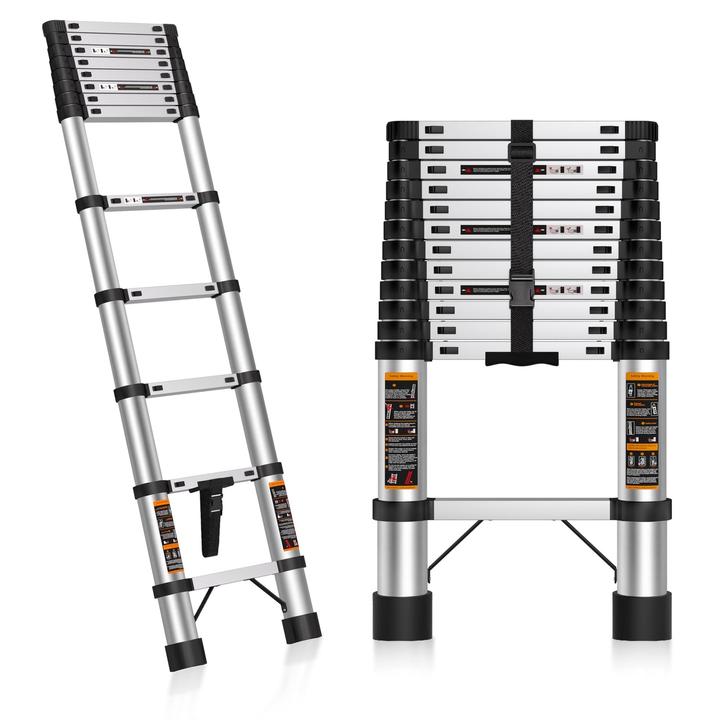 Telescoping Ladder 12.5 FT Telescopic Ladders Stainless Steel Extension Ladder with Triangle Stabilizers, Portable Collapsible Extendable Ladder for Home,RV,Outdoor Work,330lbs Max Capacity