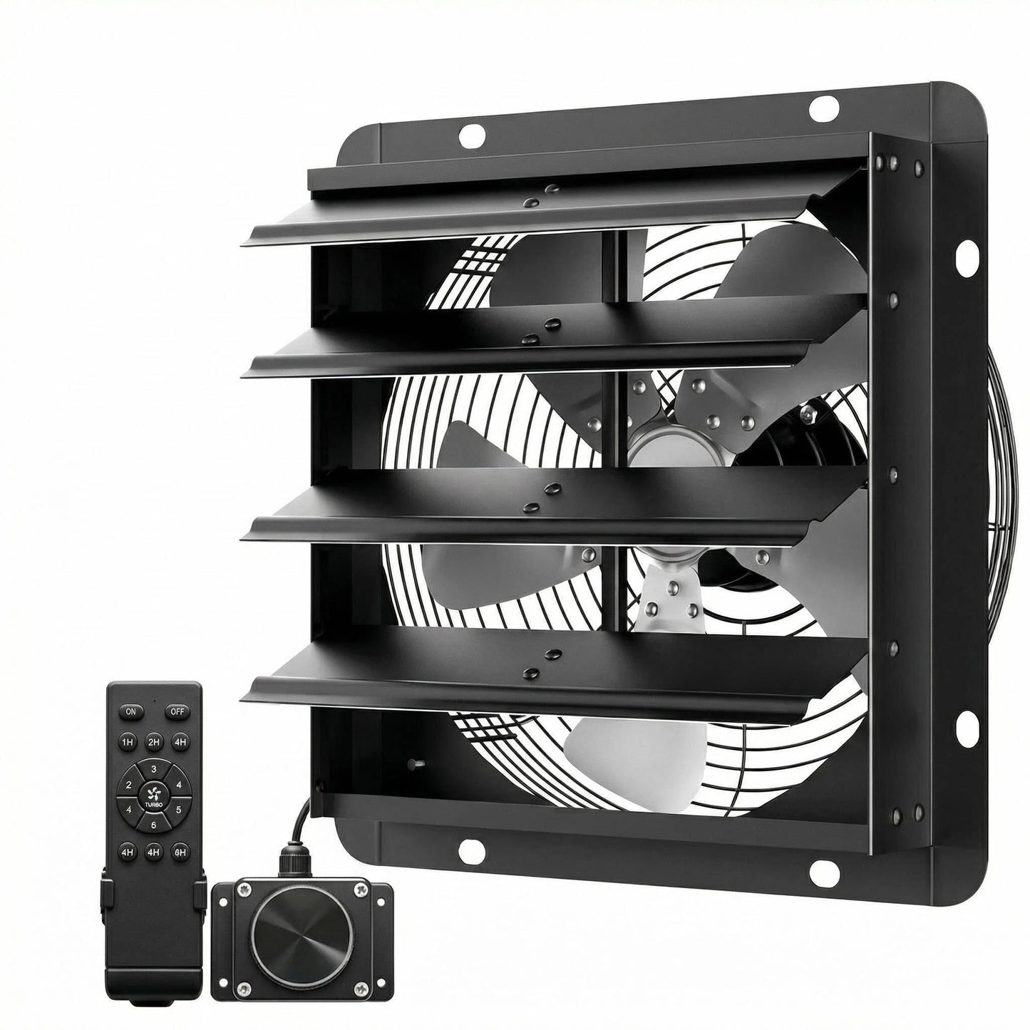 DeebooTEK 12 Inch EC Exhaust Fan with Remote and 18 Level Manual Speed Dial Fits Standard 12 Inch x 12 Inch Wall Opening 5 Blade High Static Pressure 1580 CFM Shutter Fan