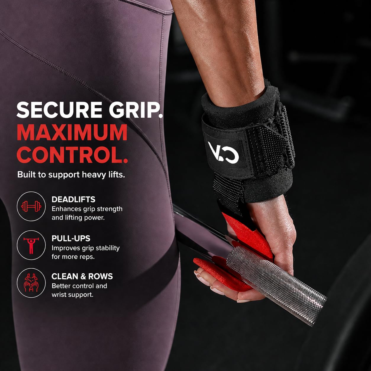 CHICK-ACTIVE Weight Lifting Hooks (Pair) for Deadlifts, Pull Ups, Rows & Shrugs - 8mm Neoprene Padding Hand Grips with Enhanced Capacity - Secure Grip Wrist Straps for Weightlifting & Gym Training (Red, One Size)