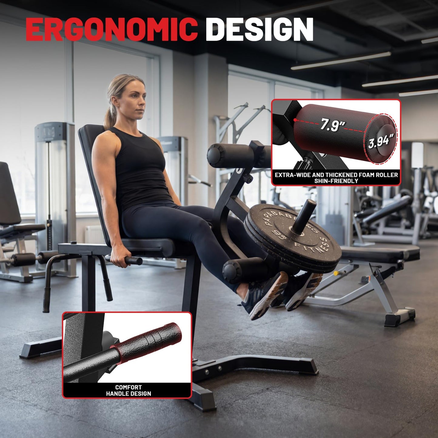 PAPABABE Leg Extension and Curl Machine, Adjustable Leg Machine, Seated Leg Extension and Lying Leg Curl Machine, Lower Body Workout Equipment for Home Gym, Compatible with 1'' and 2'' Weight Plates